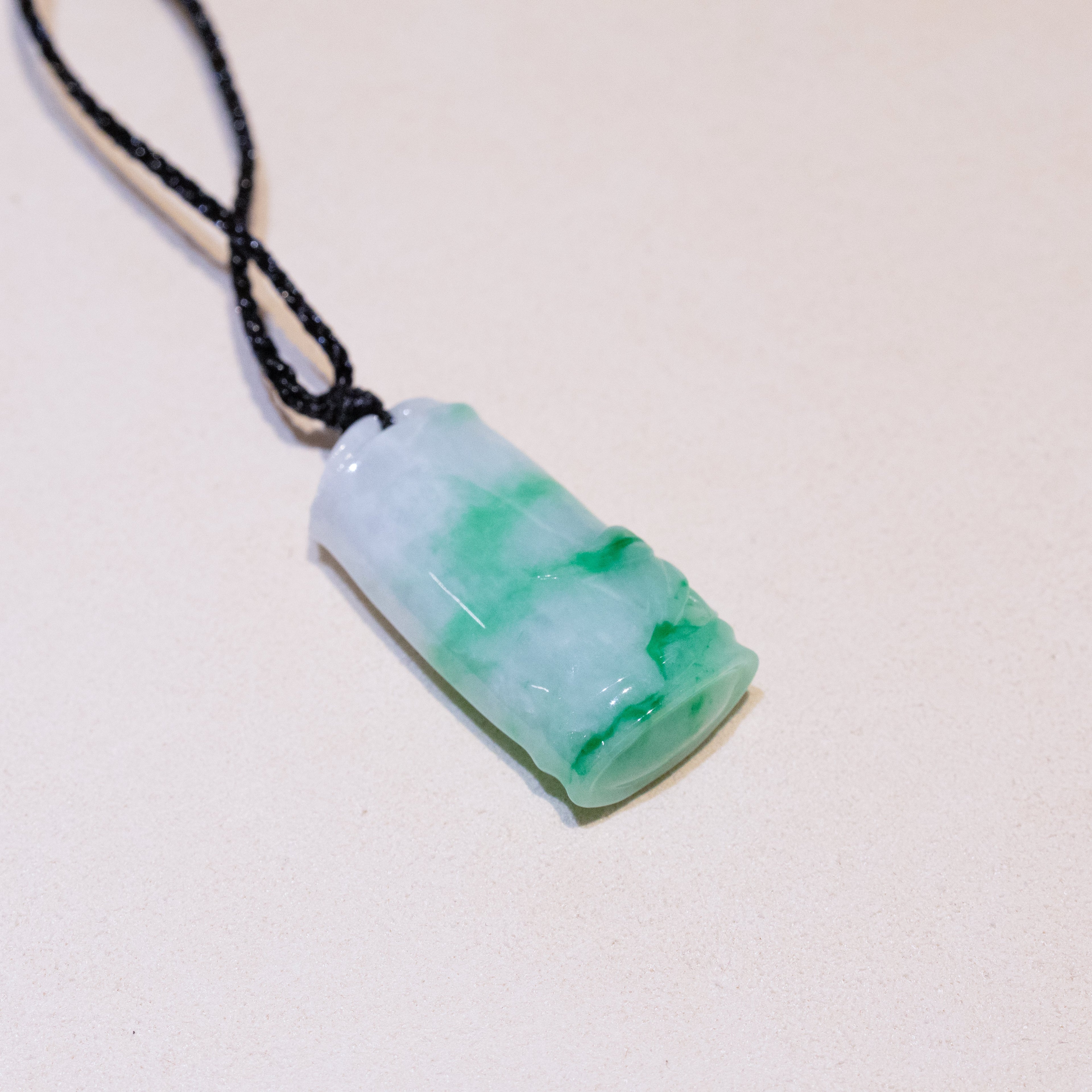 Natural Green Burmese Jadeite Bamboo Pendant