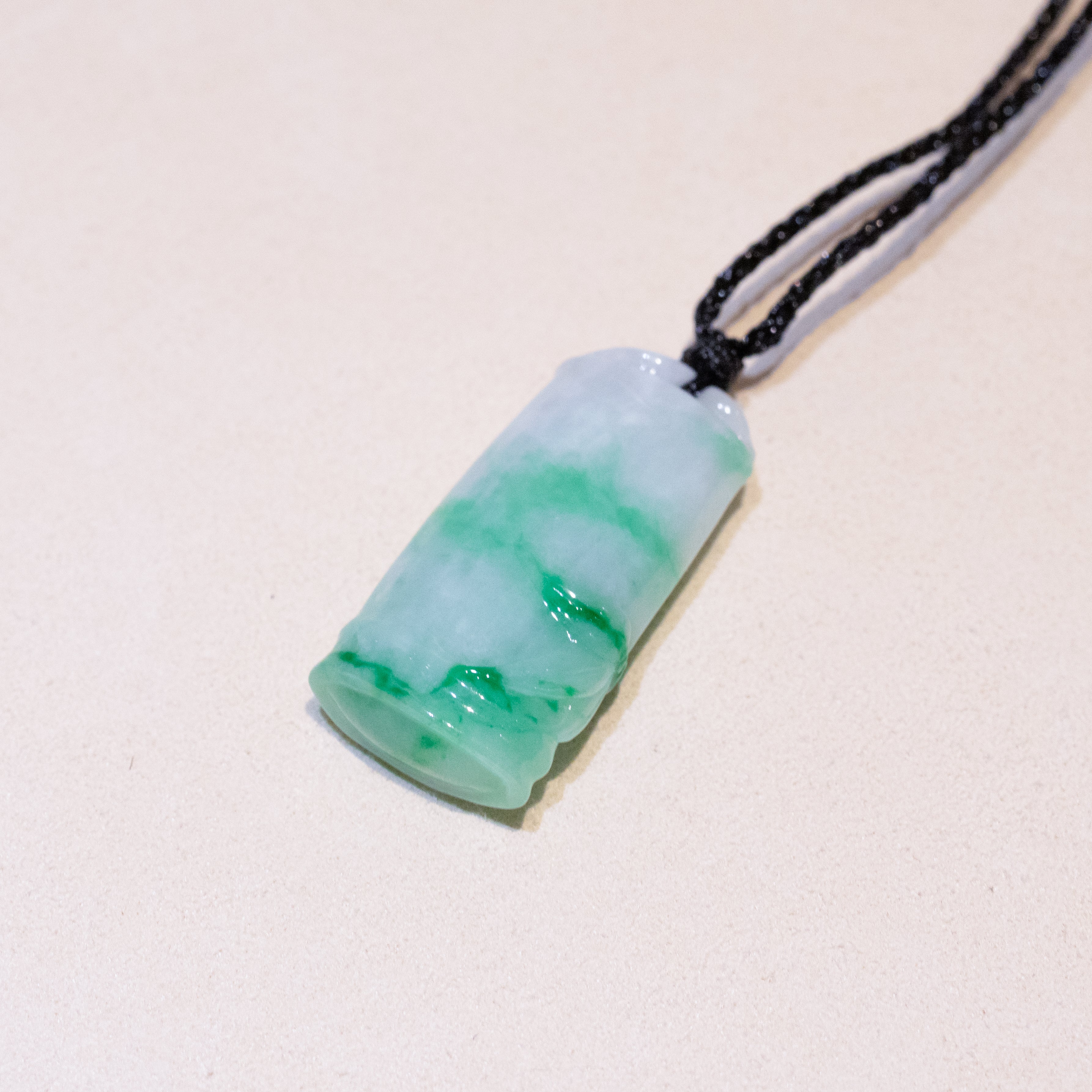 Natural Green Burmese Jadeite Bamboo Pendant