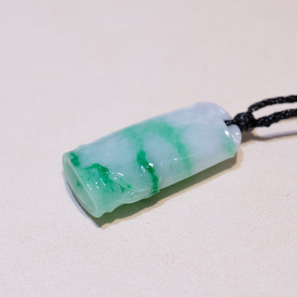 Natural Green Burmese Jadeite Bamboo Pendant