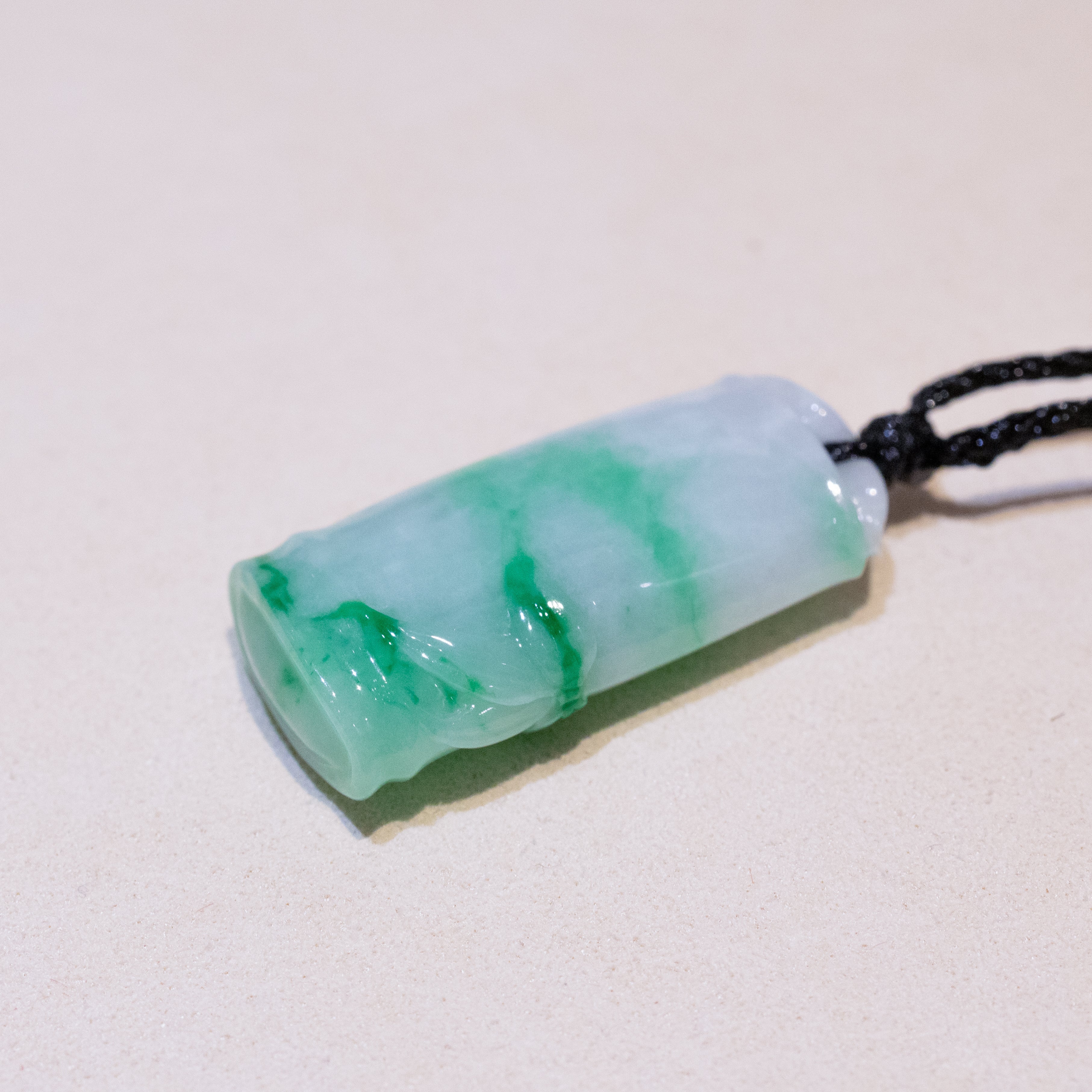 Natural Green Burmese Jadeite Bamboo Pendant