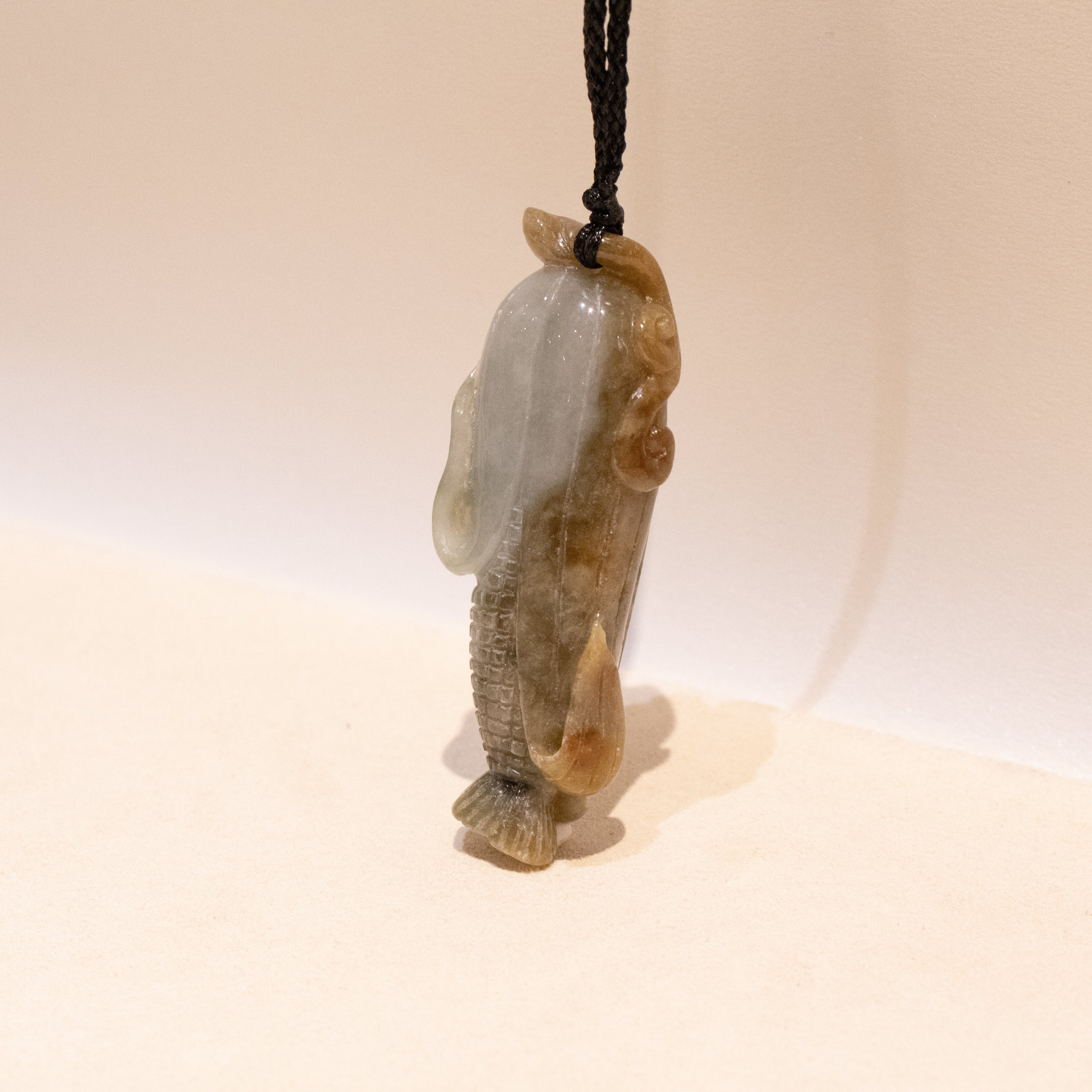 Brown Carved Sweetcorn Jade Pendant - Type A Burmese Jadeite