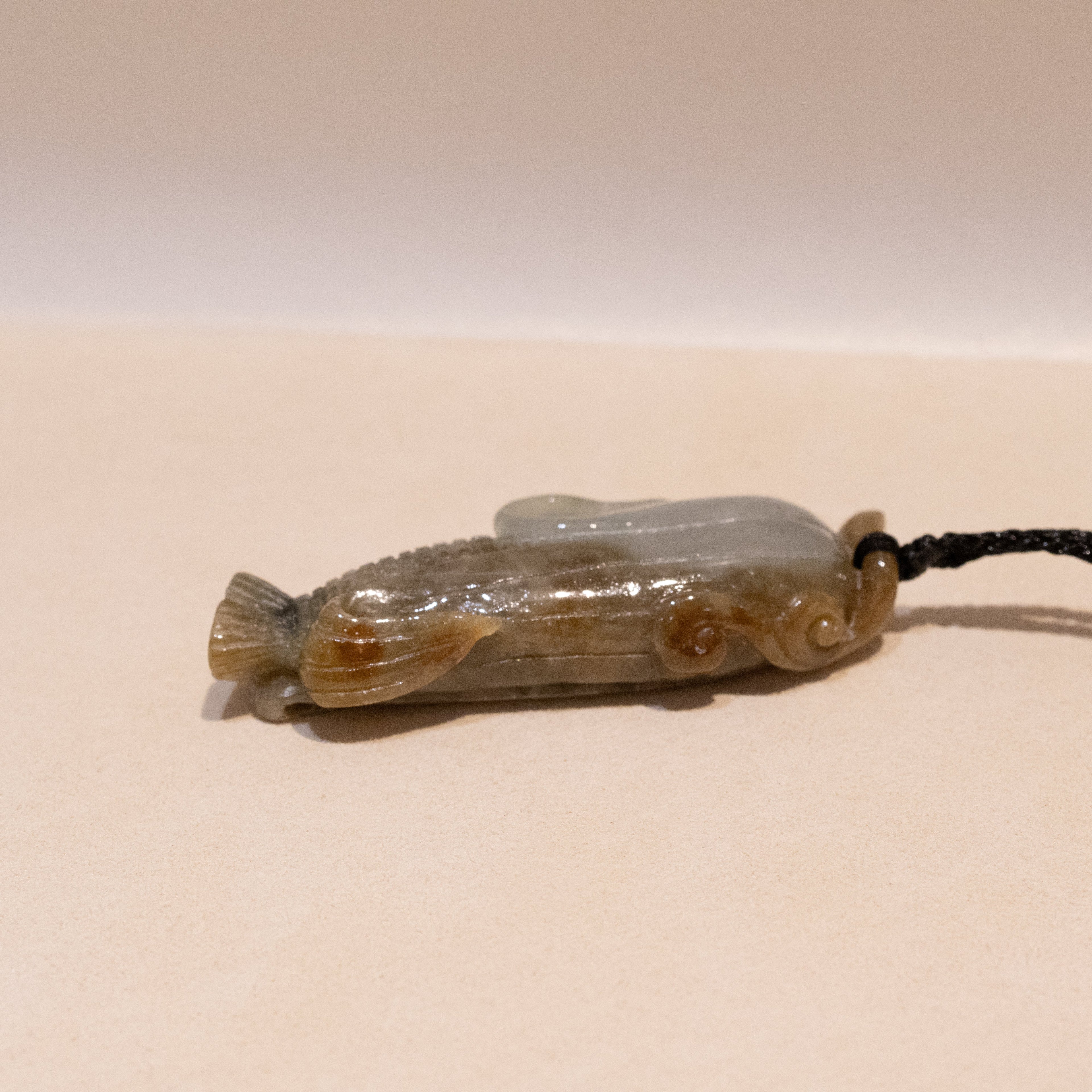 Brown Carved Sweetcorn Jade Pendant - Type A Burmese Jadeite