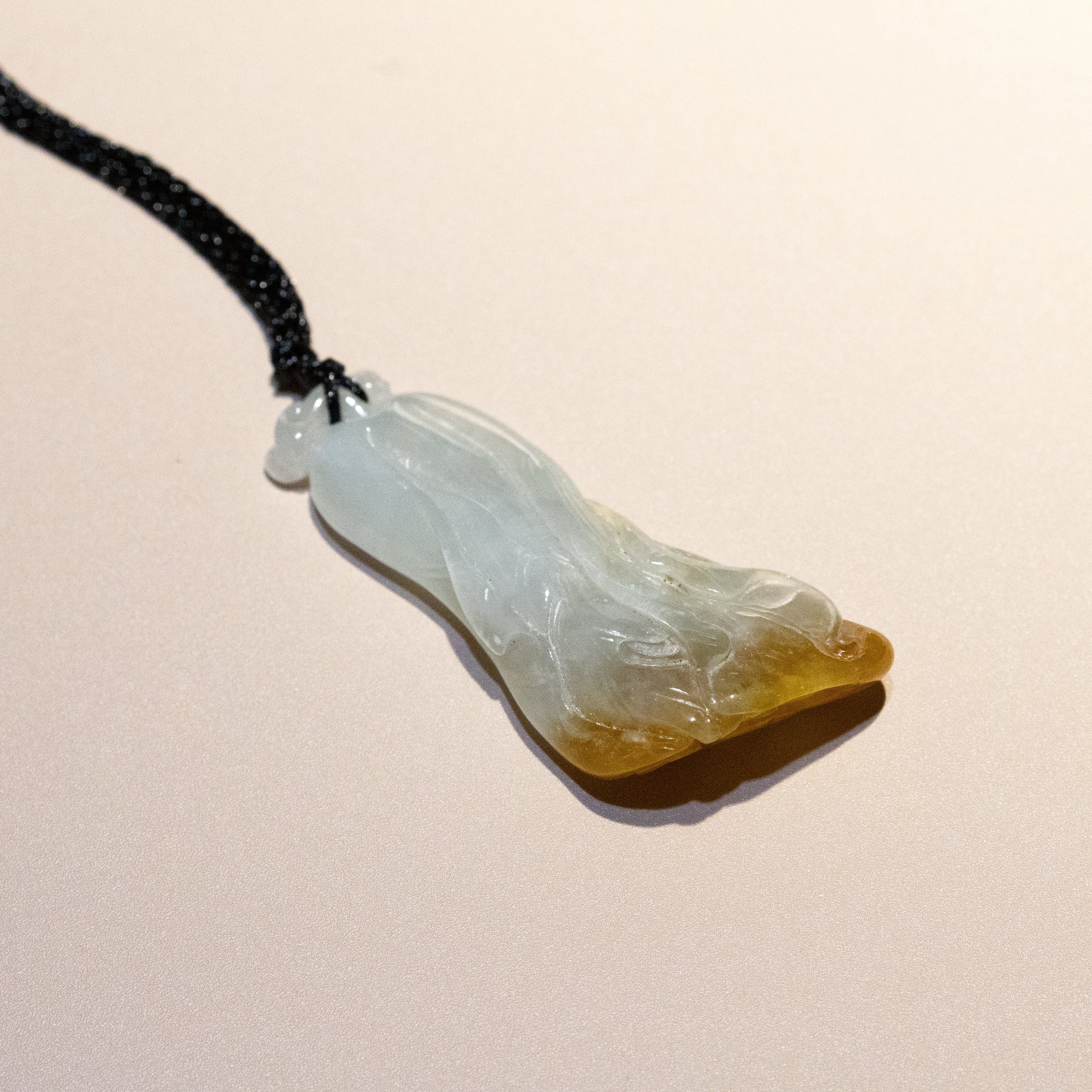 Handmade Carving Melon Shape Brown Jade Pendant Necklace