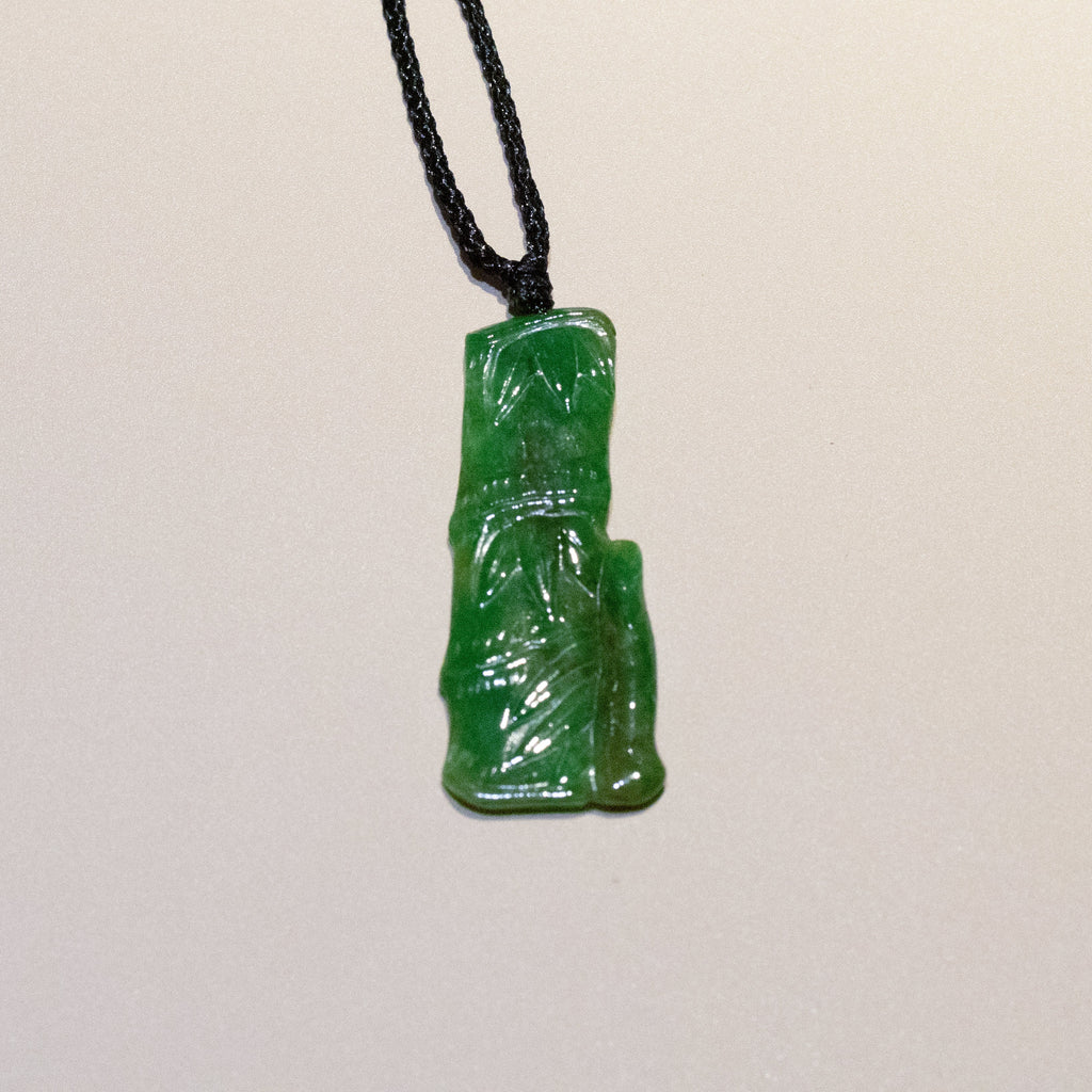 Natural Intense Green Burmese Jadeite Bamboo Pendant