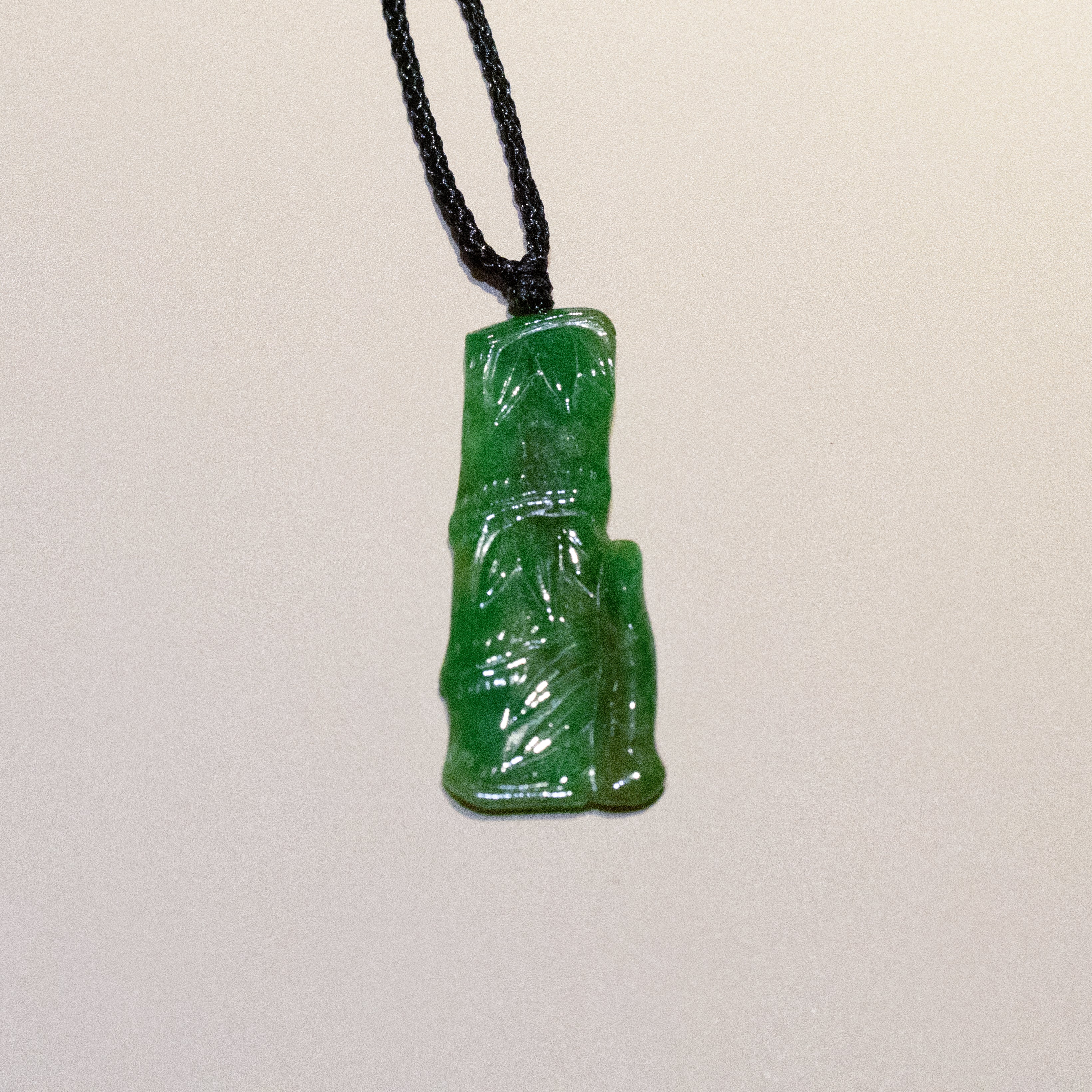 Natural Intense Green Burmese Jadeite Bamboo Pendant