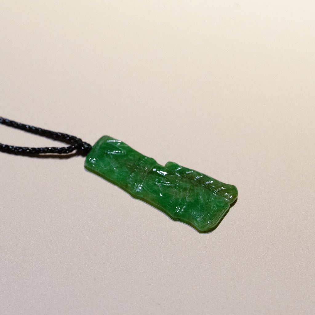 Natural Intense Green Burmese Jadeite Bamboo Pendant