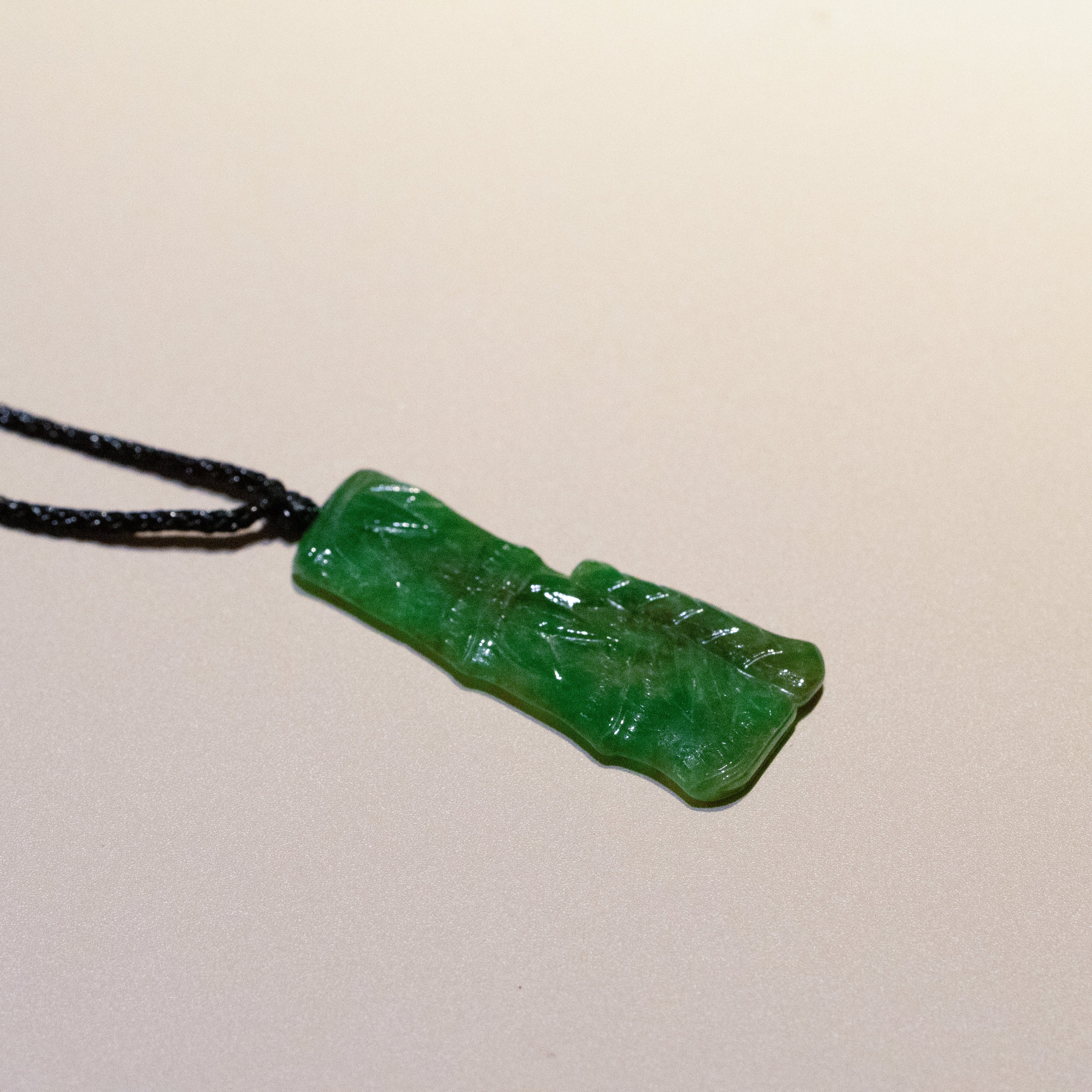 Natural Intense Green Burmese Jadeite Bamboo Pendant