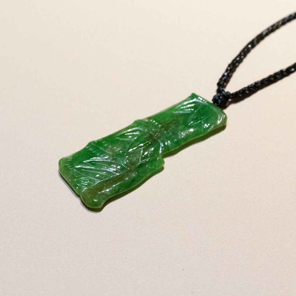 Natural Intense Green Burmese Jadeite Bamboo Pendant