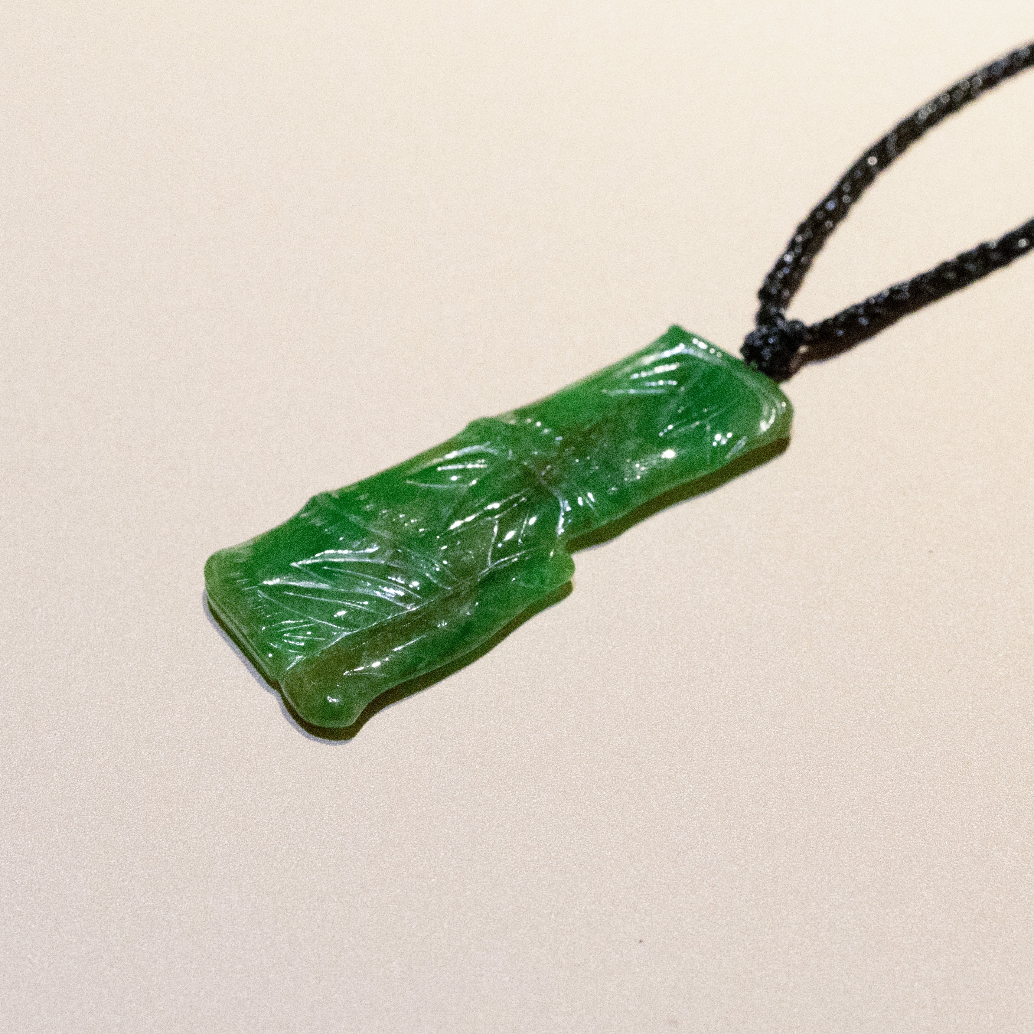 Natural Intense Green Burmese Jadeite Bamboo Pendant
