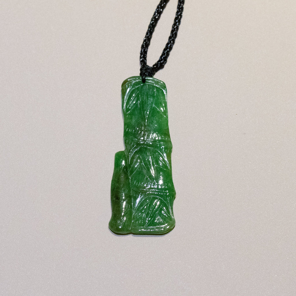 Natural Intense Green Burmese Jadeite Bamboo Pendant
