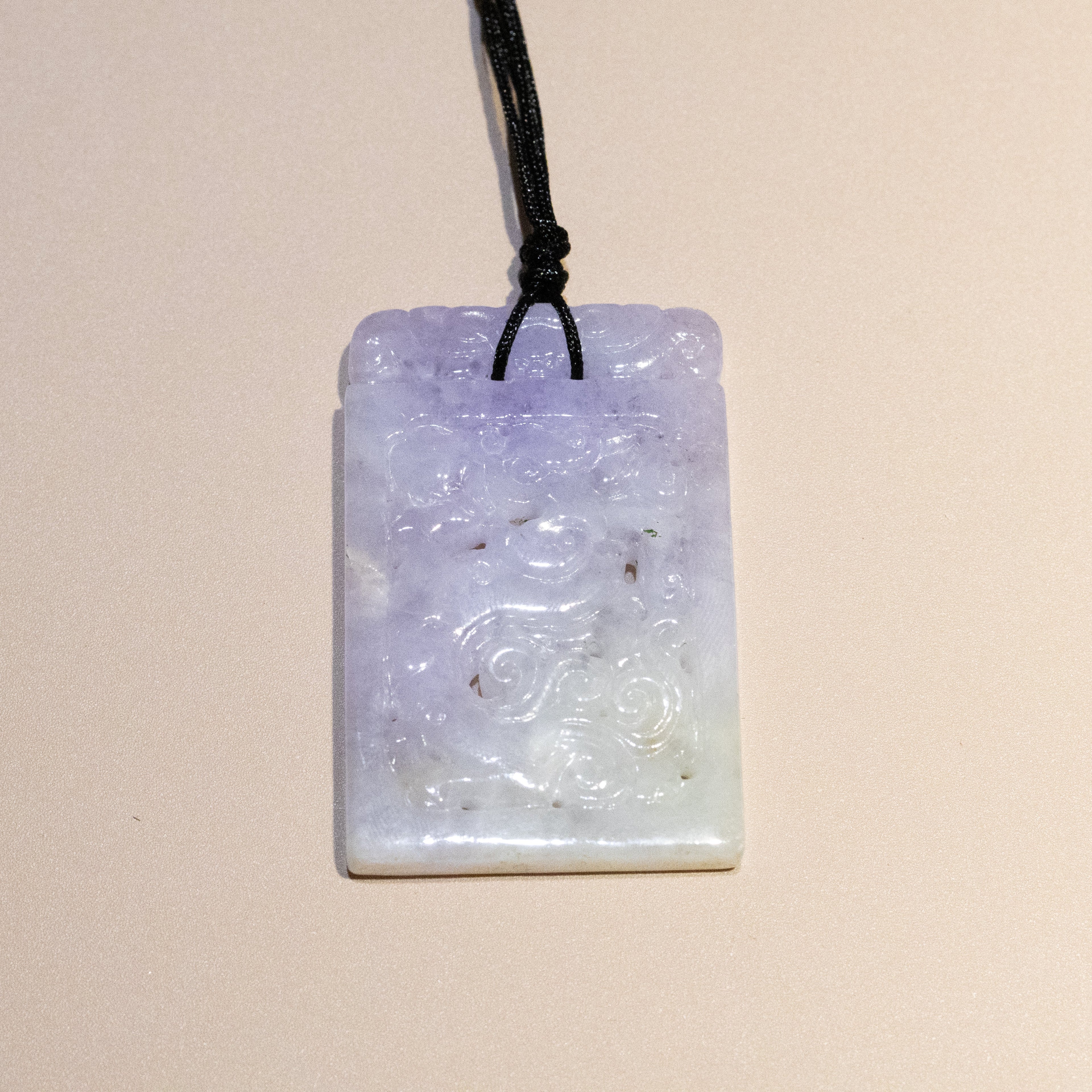 Genuine Purple Jade Carved Dragon Rectangular Pendant