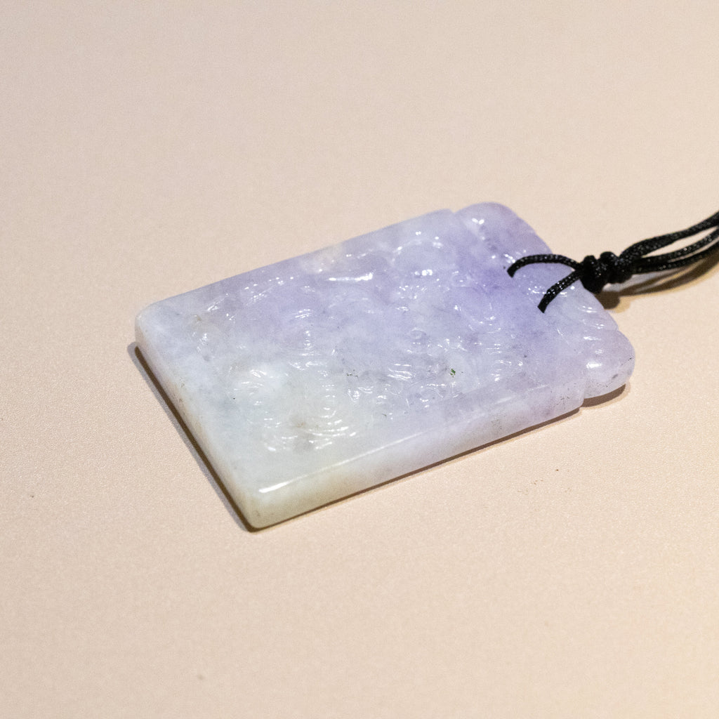 Genuine Purple Jade Carved Dragon Rectangular Pendant