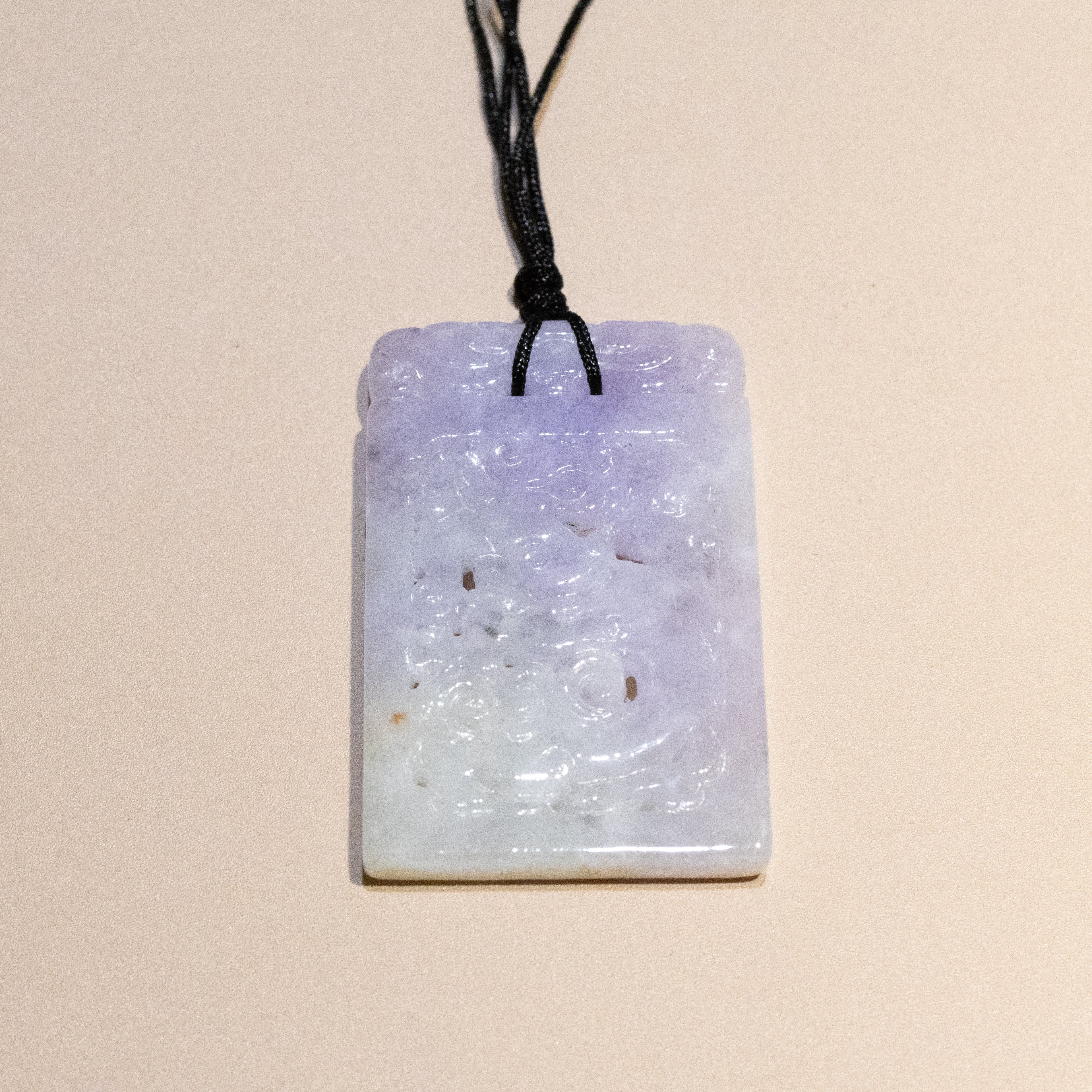 Genuine Purple Jade Carved Dragon Rectangular Pendant