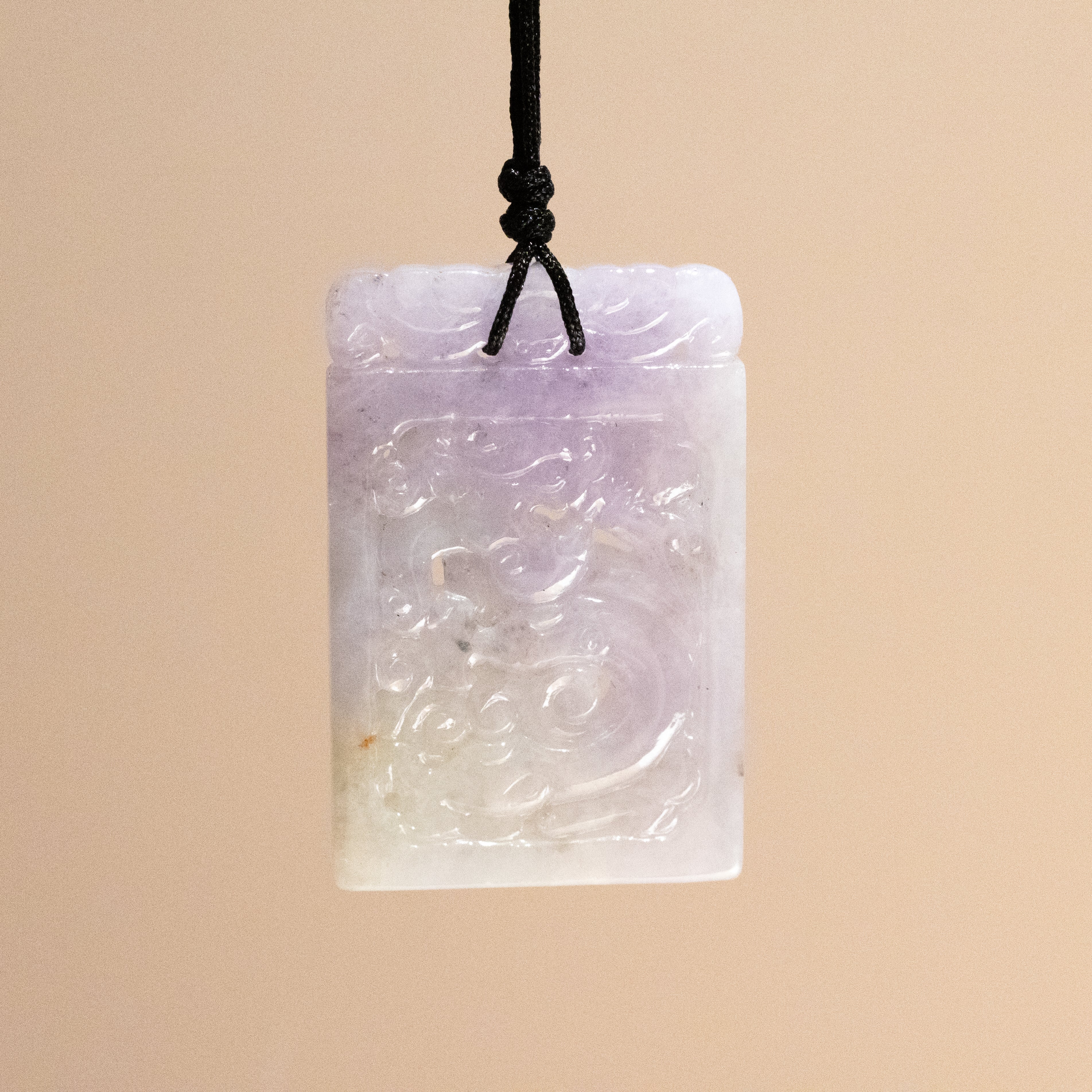 Genuine Purple Jade Carved Dragon Rectangular Pendant