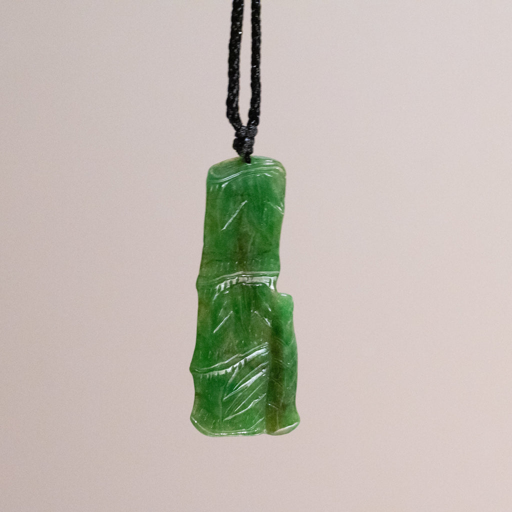Natural Intense Green Burmese Jadeite Bamboo Pendant
