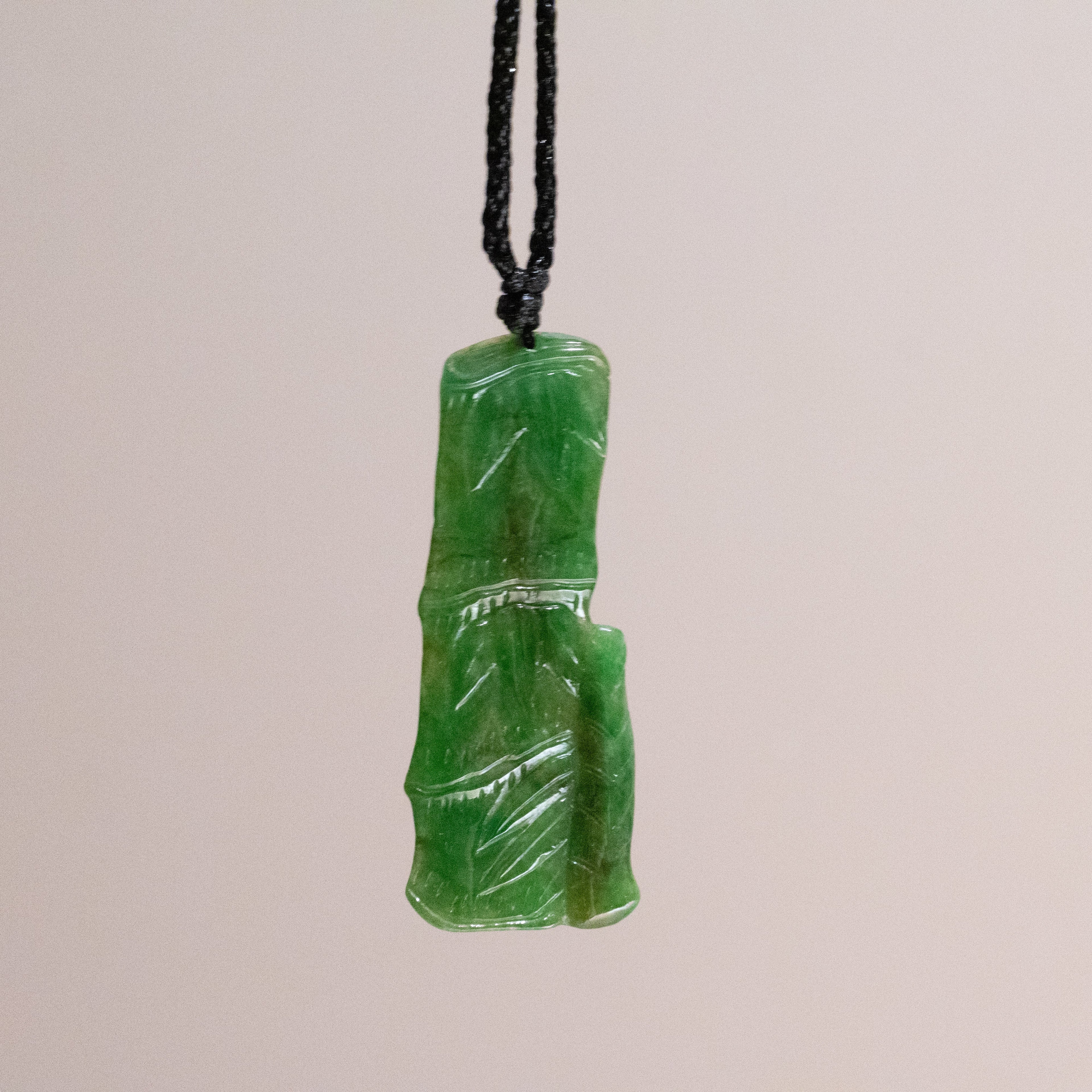 Natural Intense Green Burmese Jadeite Bamboo Pendant