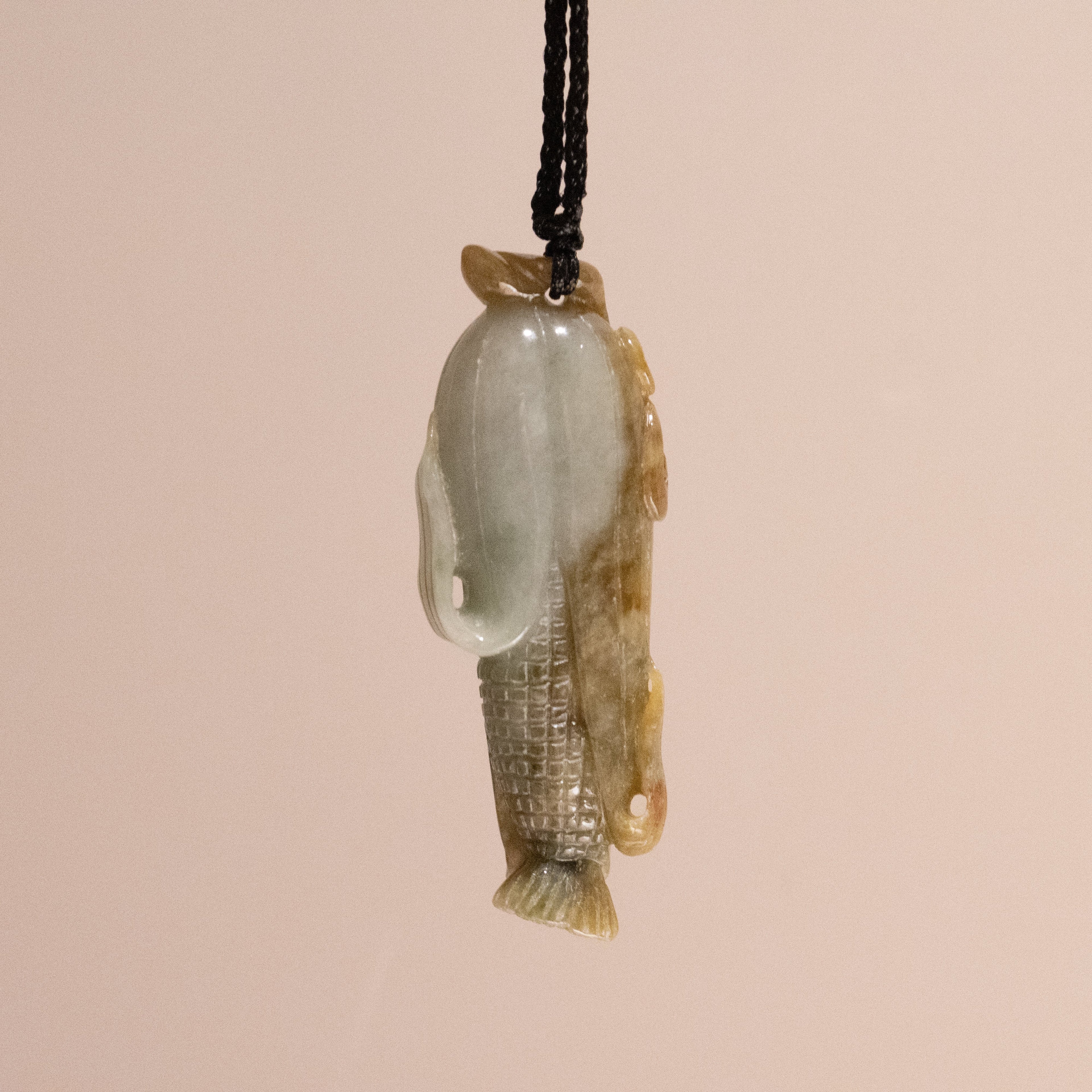 Brown Carved Sweetcorn Jade Pendant - Type A Burmese Jadeite