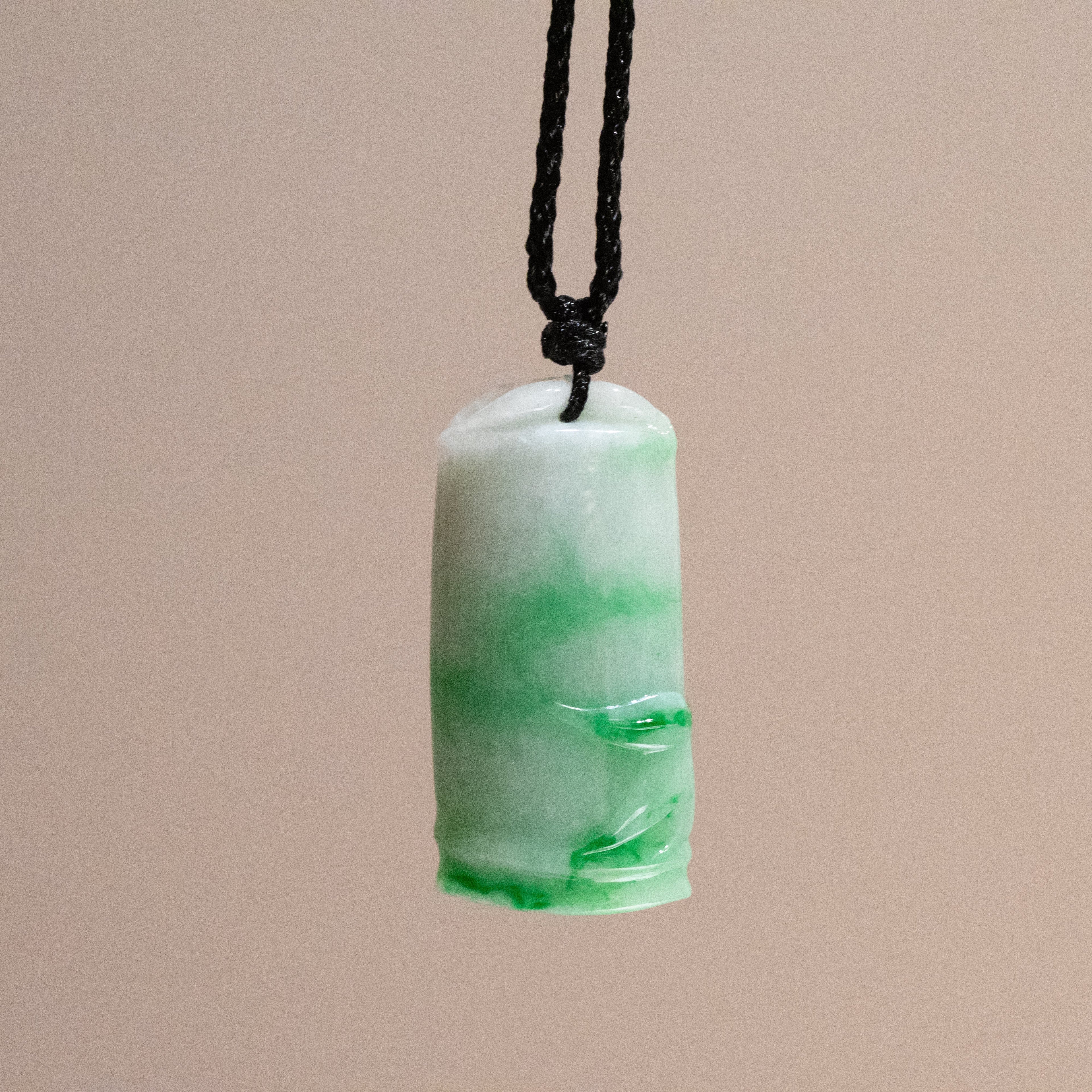 Natural Green Burmese Jadeite Bamboo Pendant