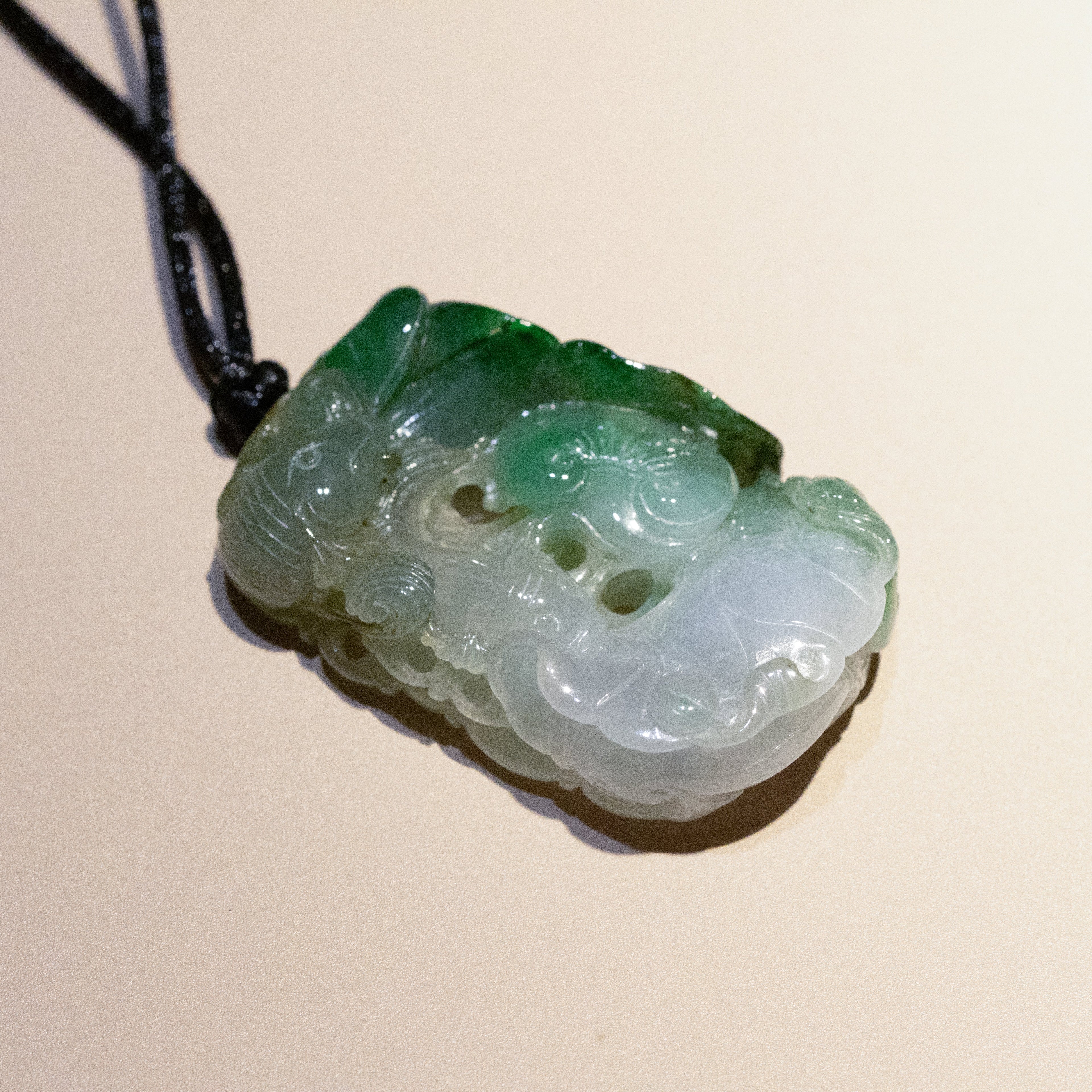 Multi-Color Green & Brown Jade Ruyi & Lotus & Fish Pendant - Natural Real Jade