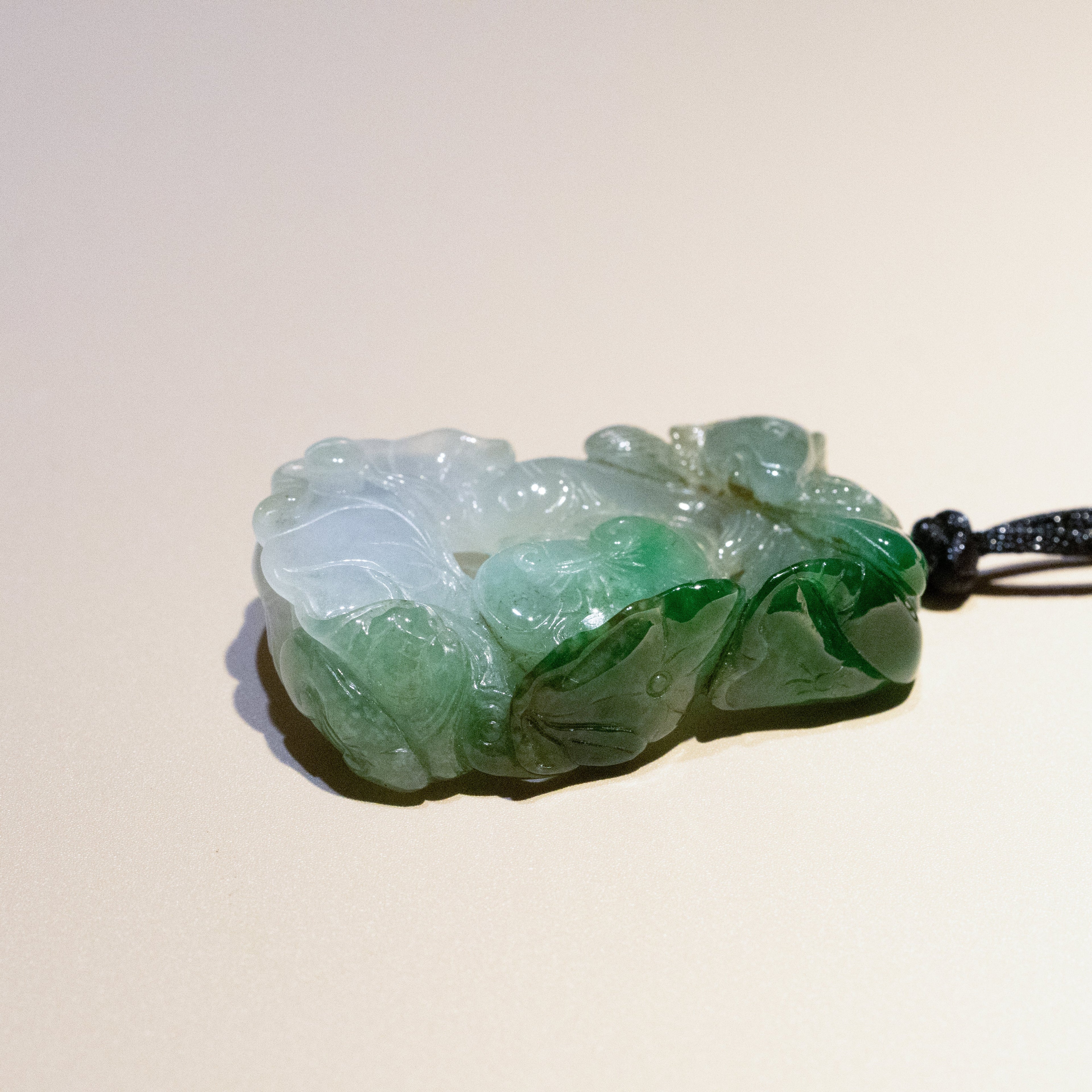 Multi-Color Green & Brown Jade Ruyi & Lotus & Fish Pendant - Natural Real Jade
