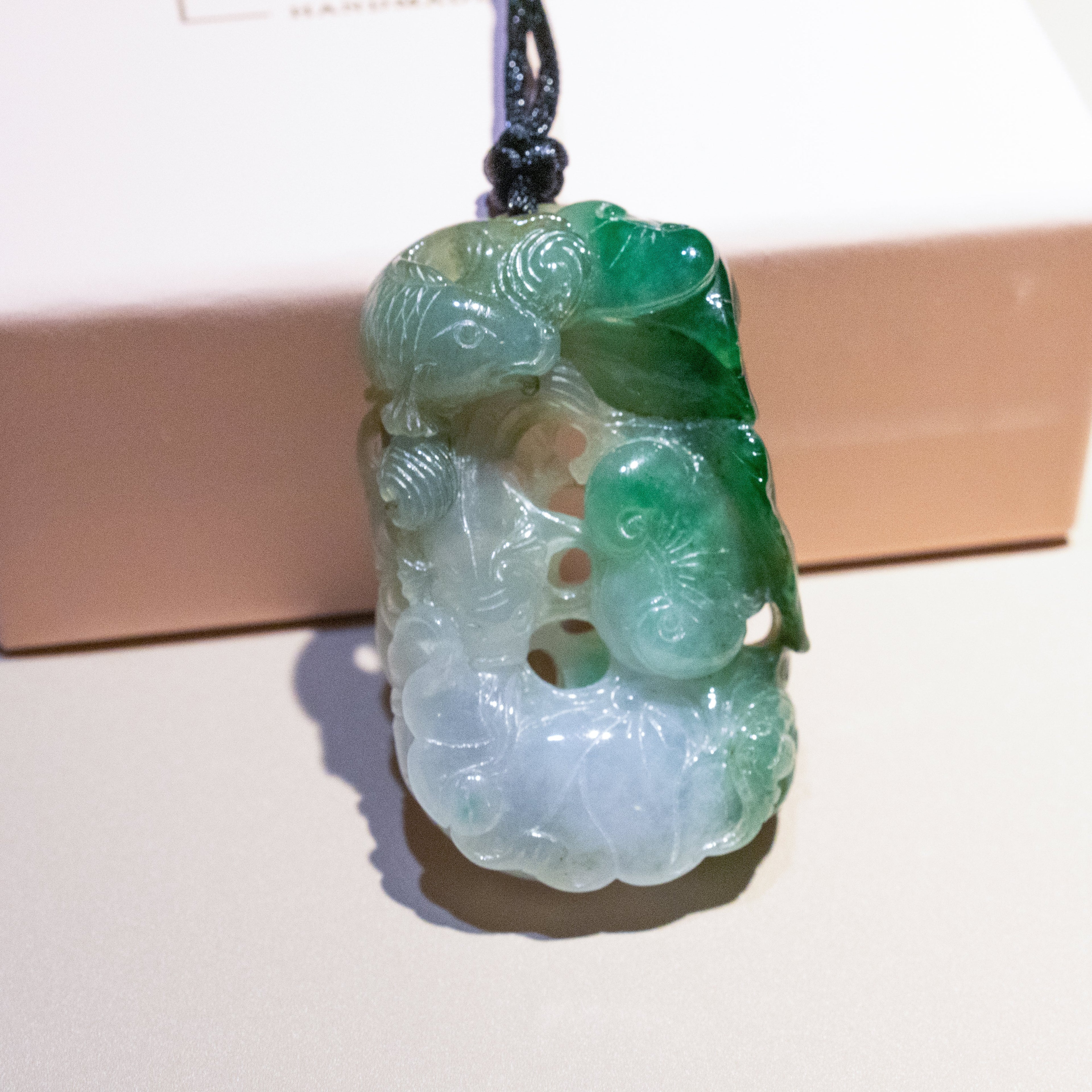 Multi-Color Green & Brown Jade Ruyi & Lotus & Fish Pendant - Natural Real Jade