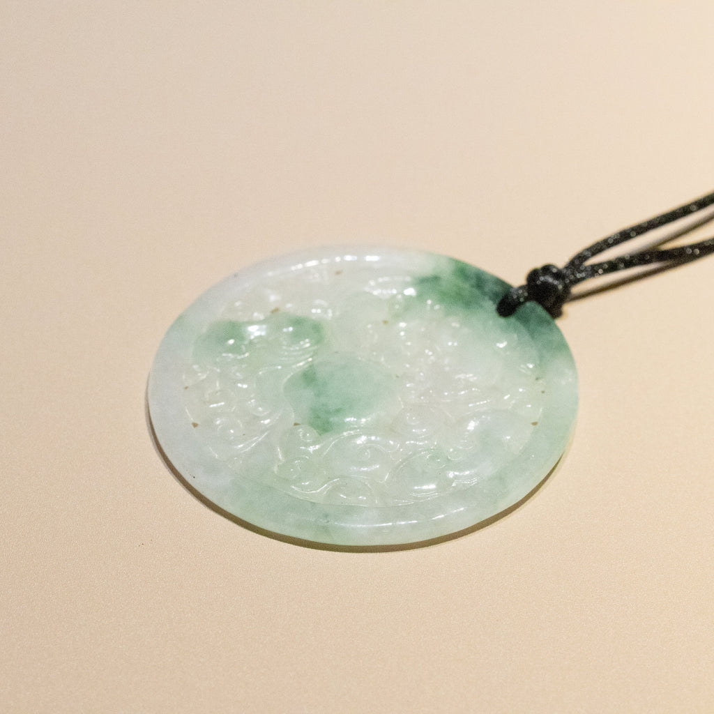 Genuine Green Jade Carved Dragon Round Pendant Necklace