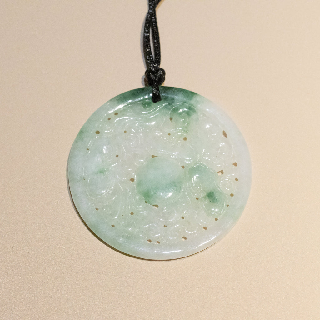 Genuine Green Jade Carved Dragon Round Pendant Necklace