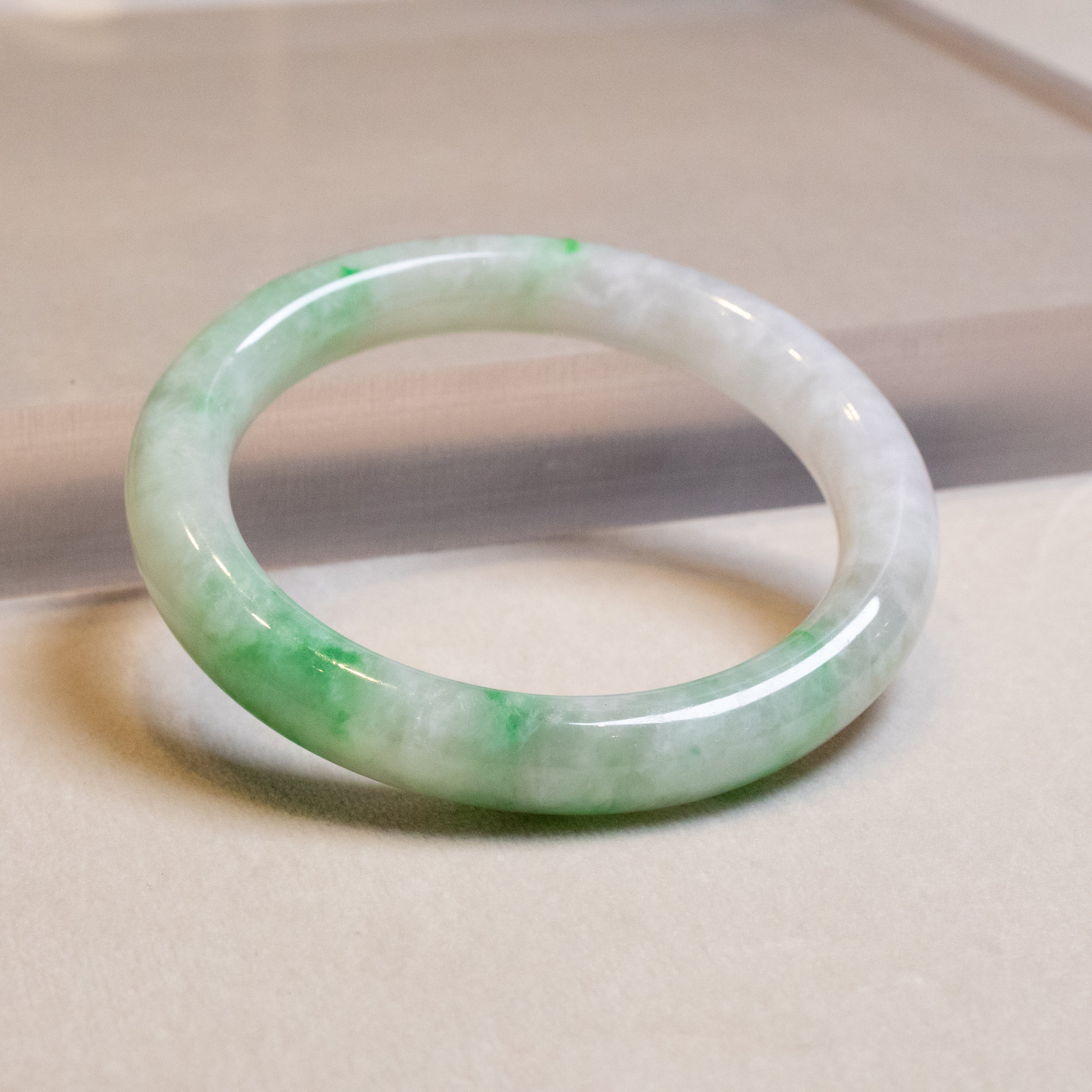 54.6mm Bright Green Color Jadeite Bangle – Untreated Natural Green Burmese Jadeite