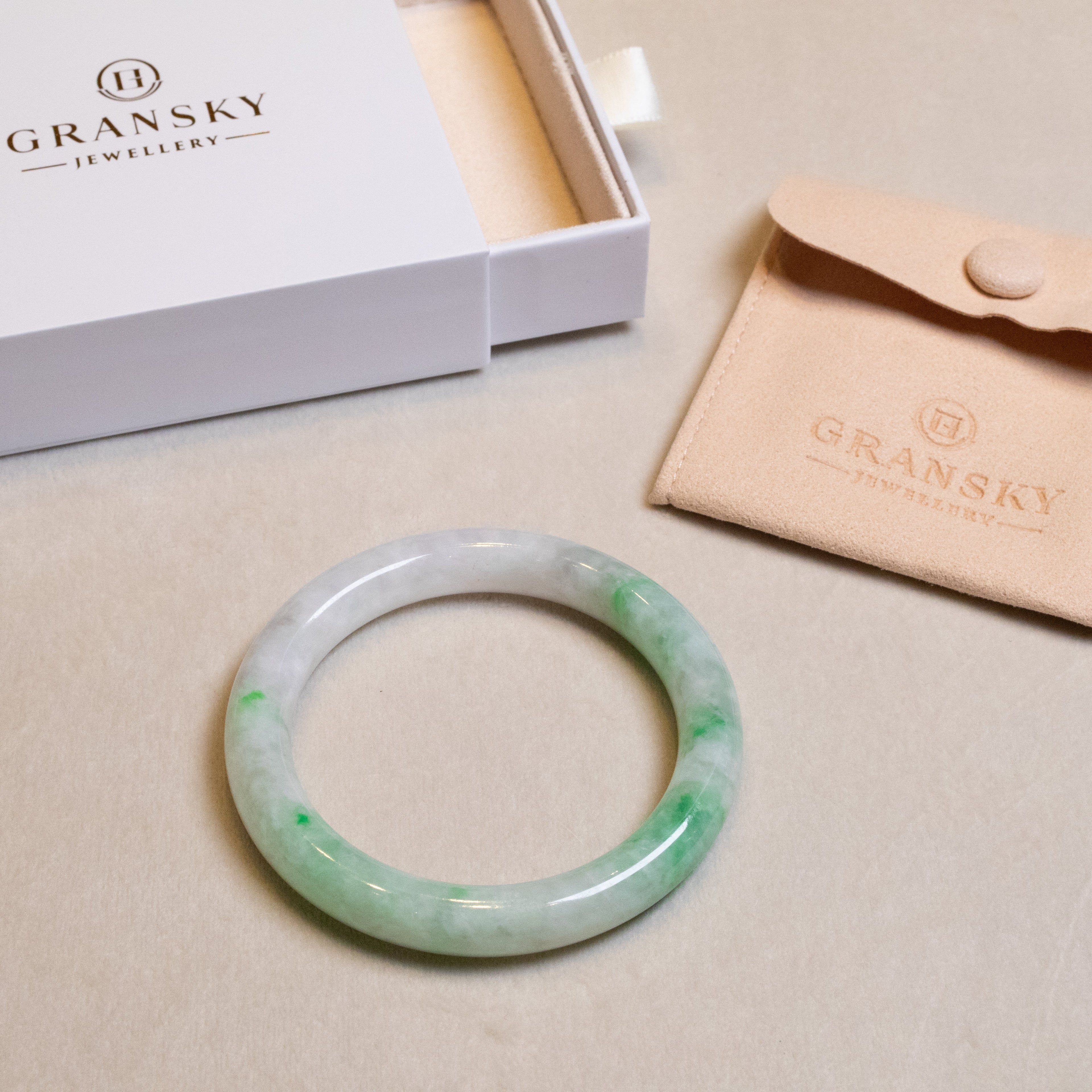 54.6mm Bright Green Color Jadeite Bangle – Untreated Natural Green Burmese Jadeite