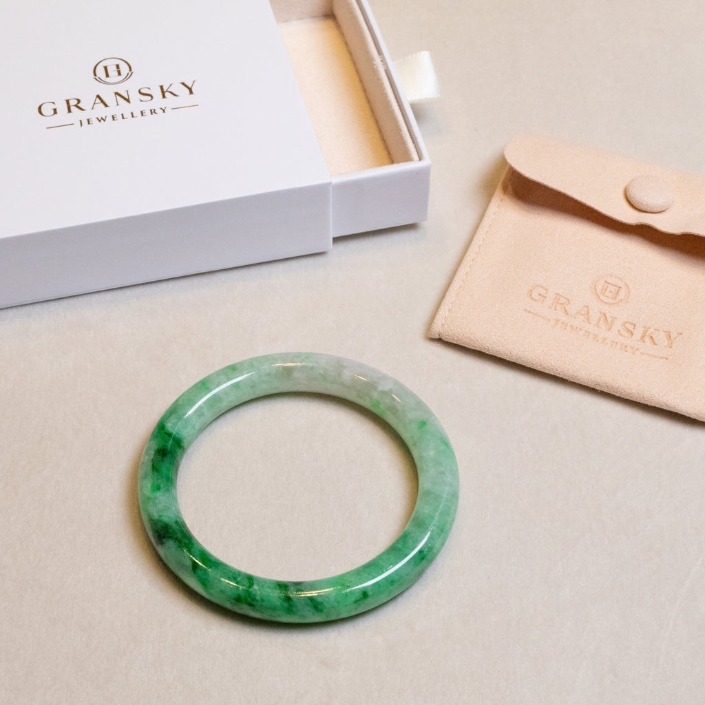 56mm Imperial Green Color Jadeite Bangle – Untreated Natural Green Burmese Jadeite