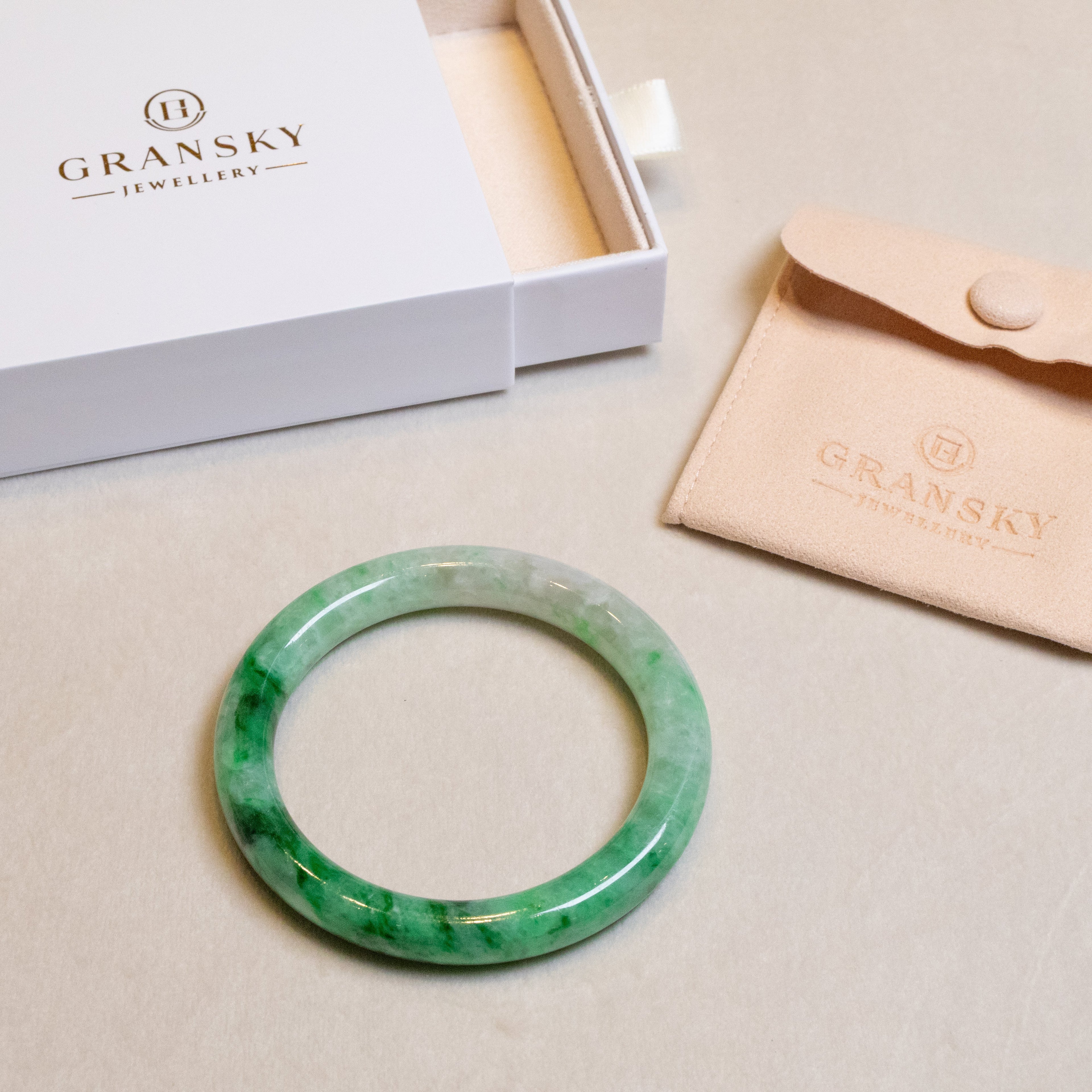 56mm Imperial Green Color Jadeite Bangle – Untreated Natural Green Burmese Jadeite