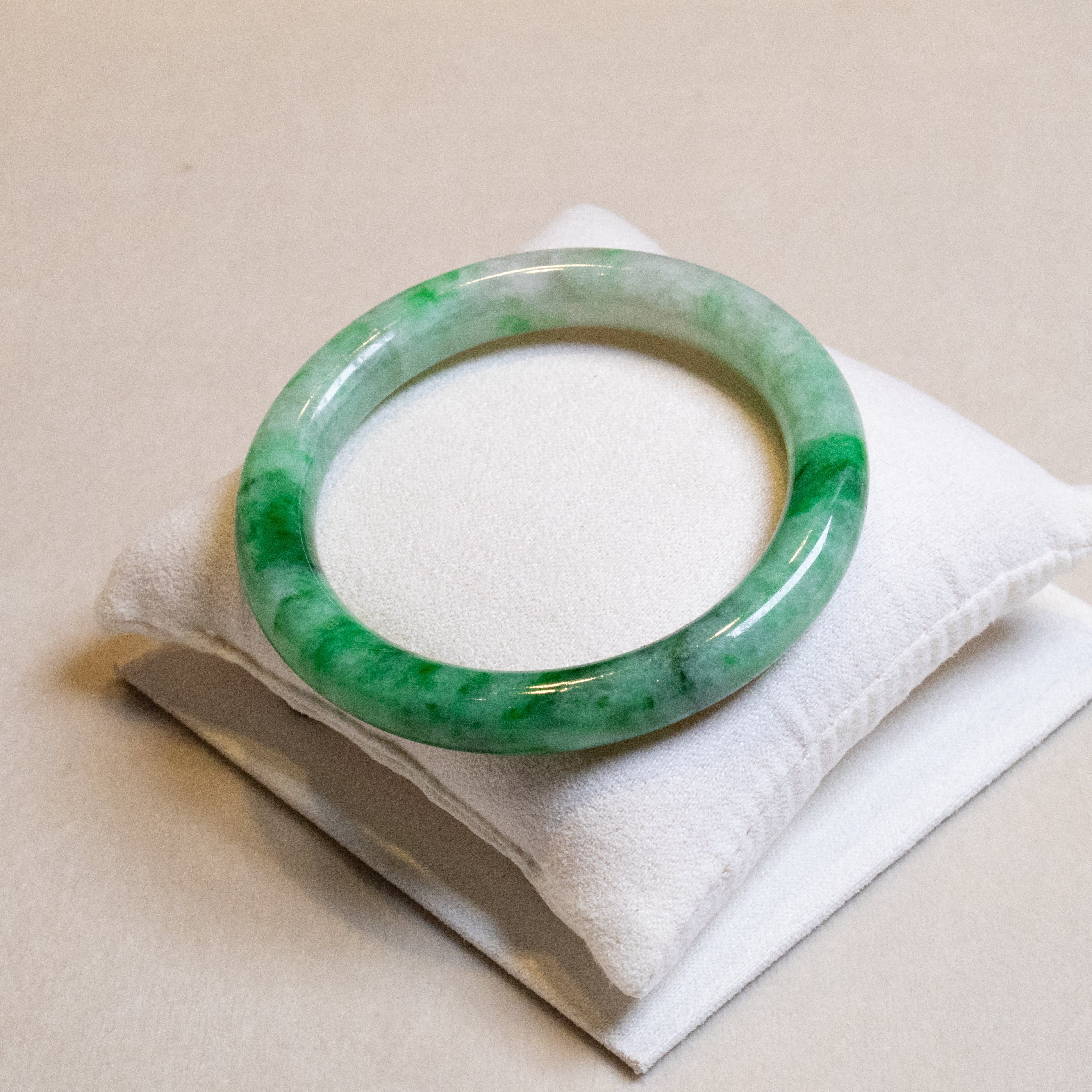 56mm Imperial Green Color Jadeite Bangle – Untreated Natural Green Burmese Jadeite