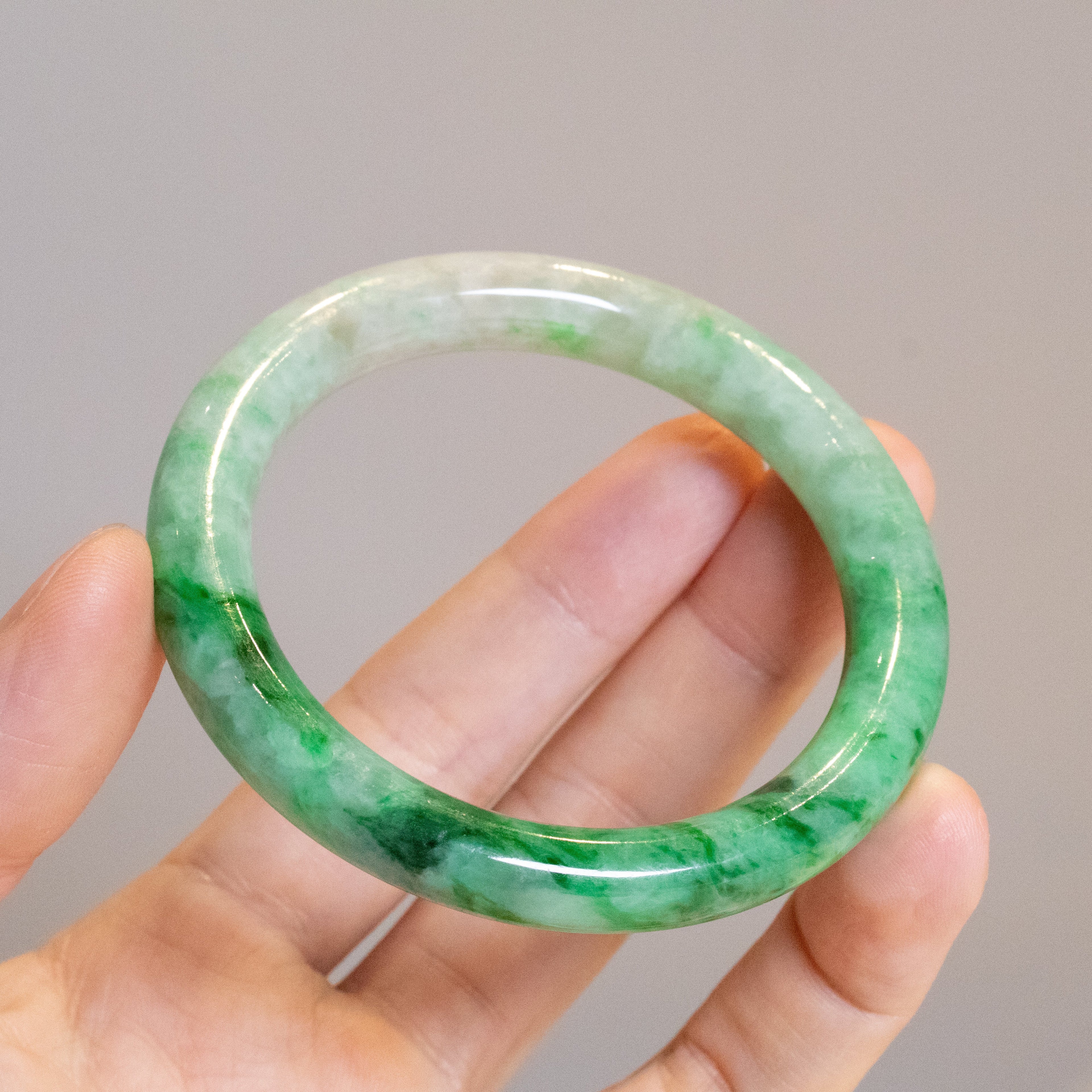 56mm Imperial Green Color Jadeite Bangle – Untreated Natural Green Burmese Jadeite