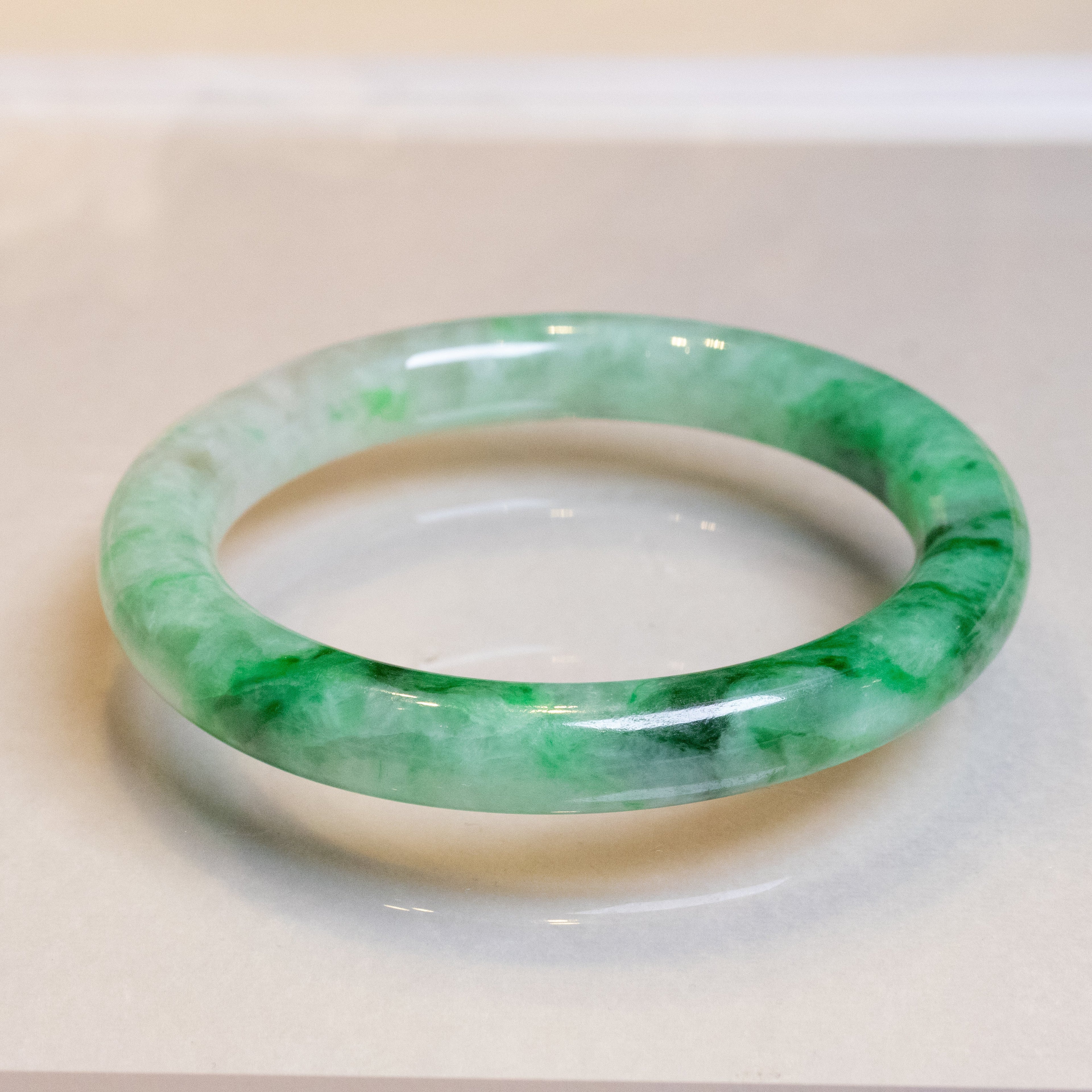 56mm Imperial Green Color Jadeite Bangle – Untreated Natural Green Burmese Jadeite