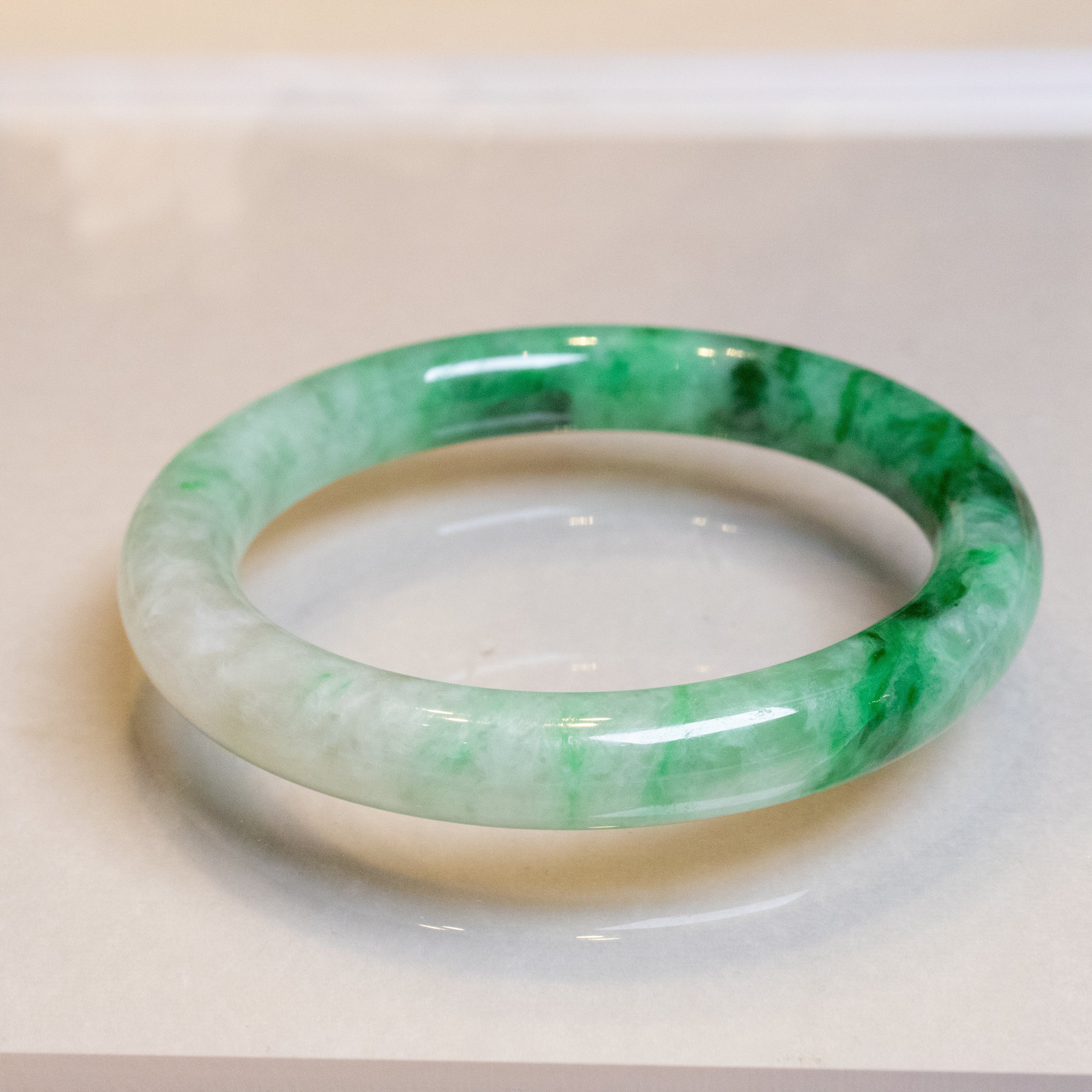 56mm Imperial Green Color Jadeite Bangle – Untreated Natural Green Burmese Jadeite