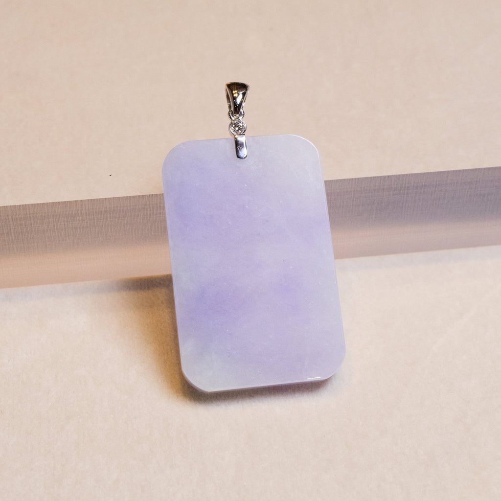 Purple Jade Rectangular Pendant in 18K White Gold with Diamond Accents