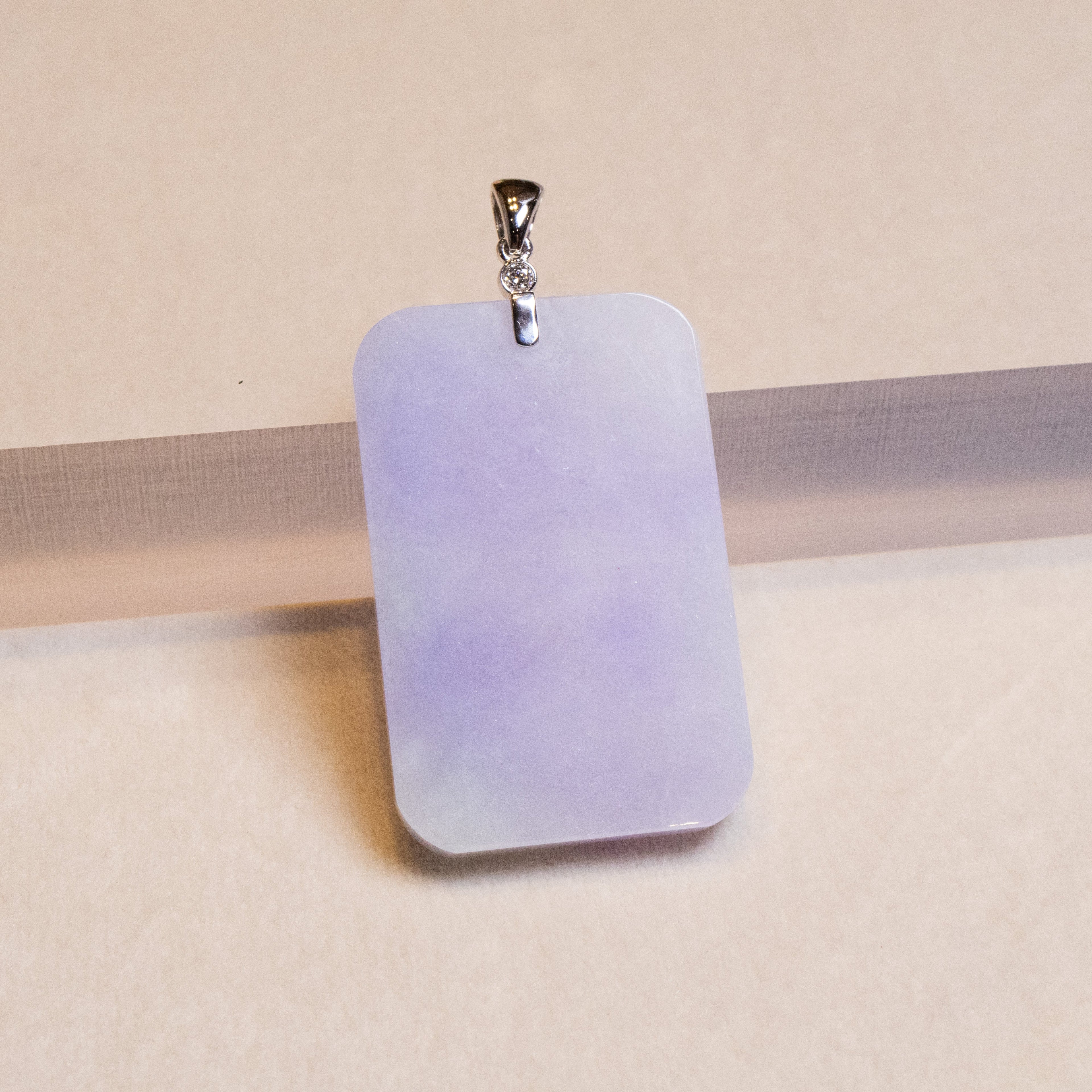 Purple Jade Rectangular Pendant in 18K White Gold with Diamond Accents