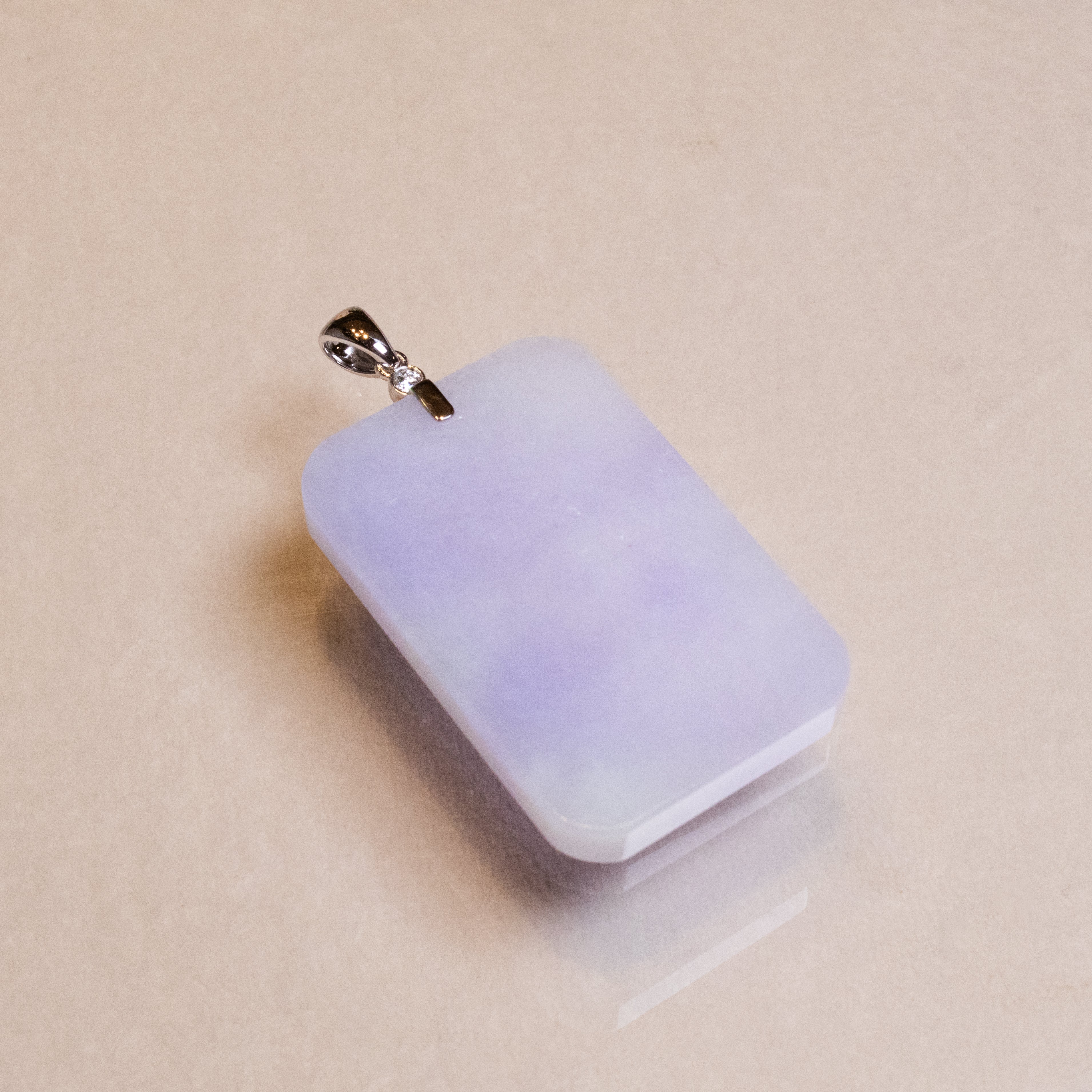 Purple Jade Rectangular Pendant in 18K White Gold with Diamond Accents