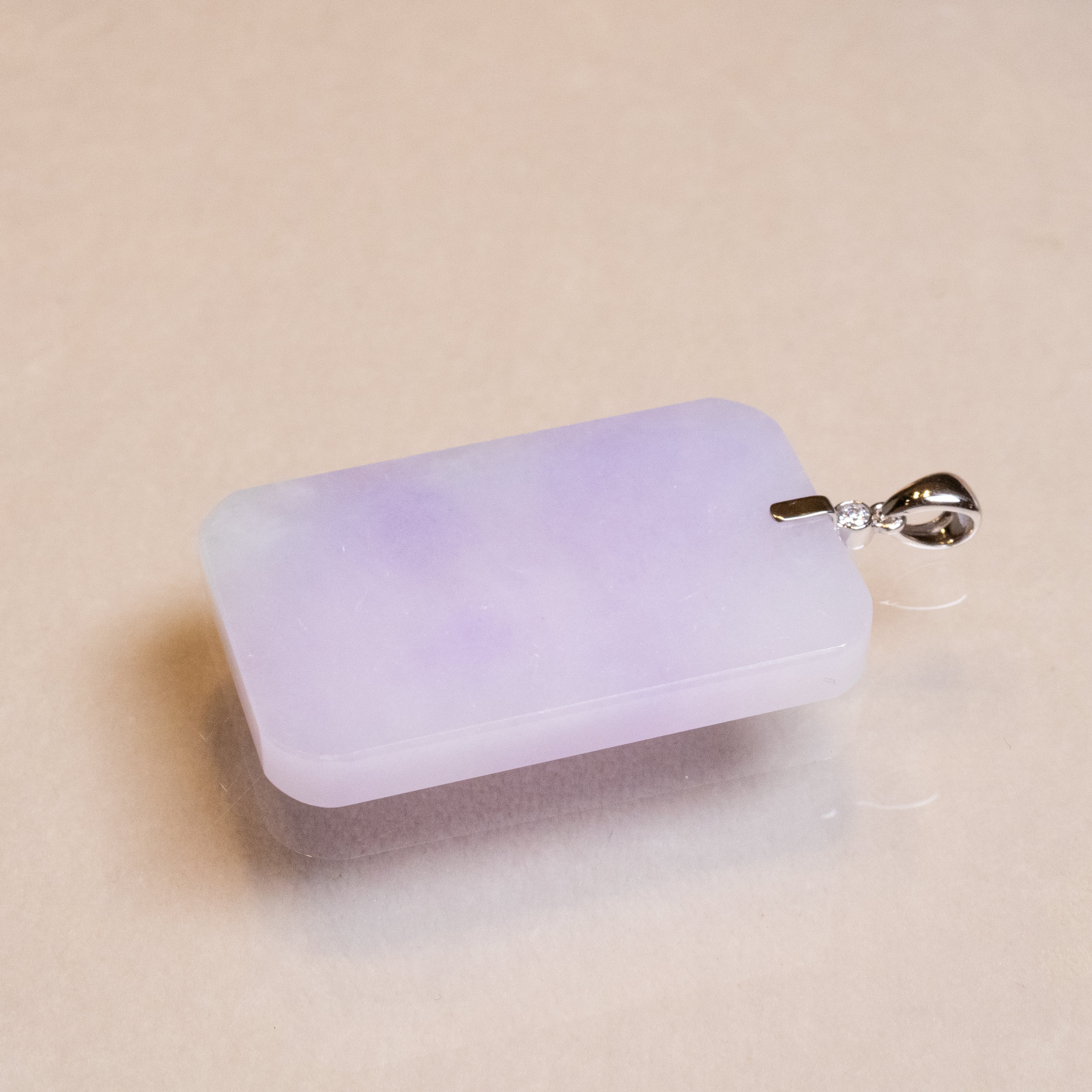 Purple Jade Rectangular Pendant in 18K White Gold with Diamond Accents