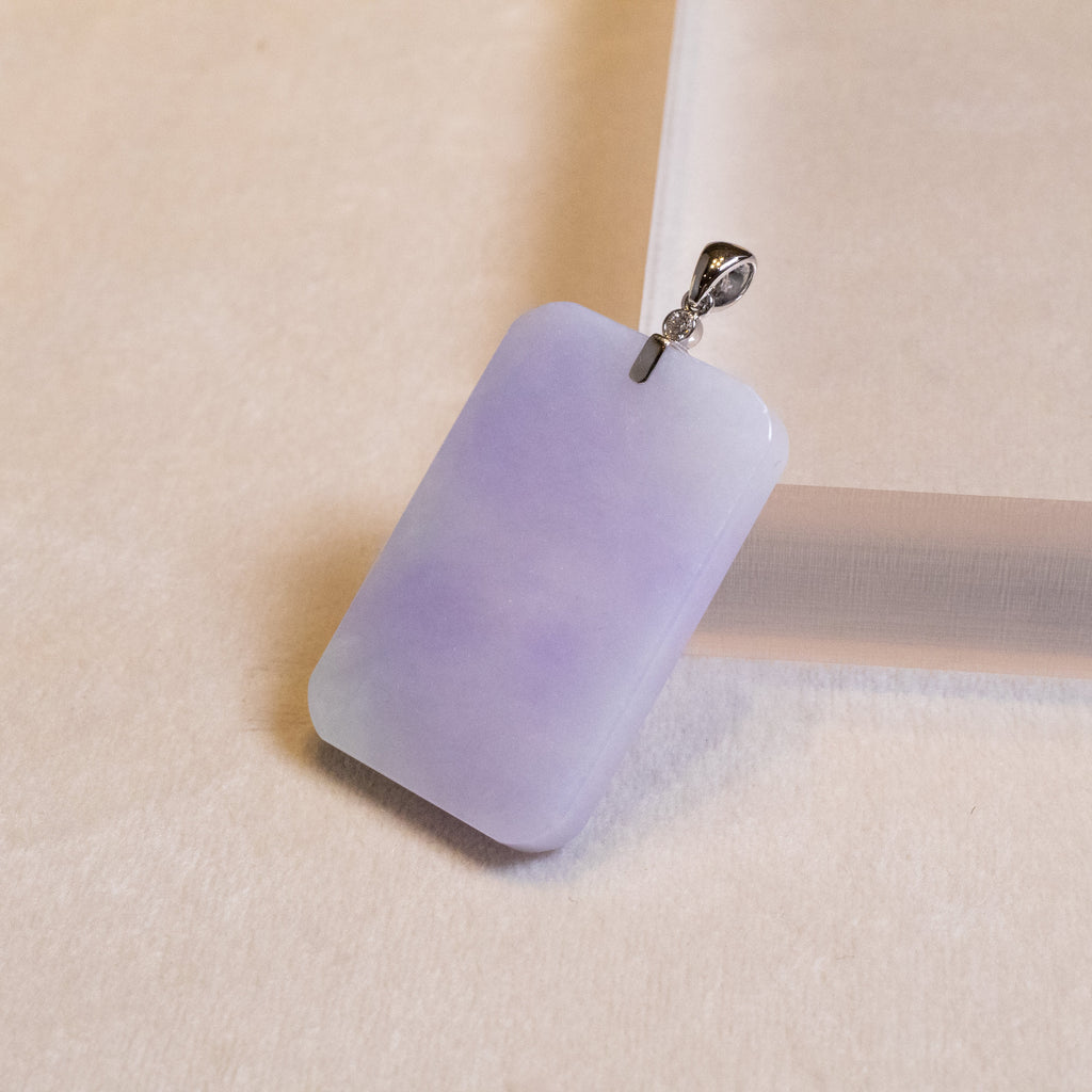 Purple Jade Rectangular Pendant in 18K White Gold with Diamond Accents