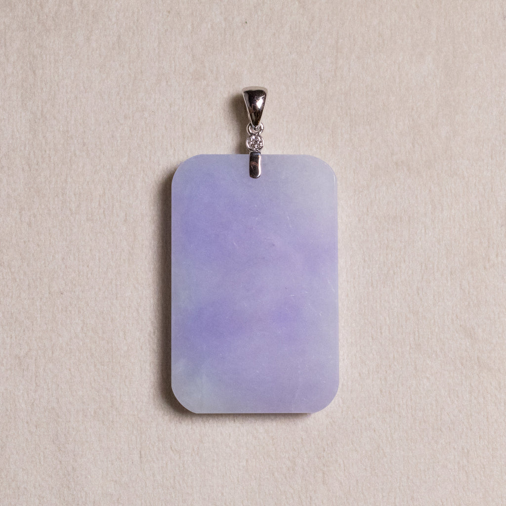 Purple Jade Rectangular Pendant in 18K White Gold with Diamond Accents