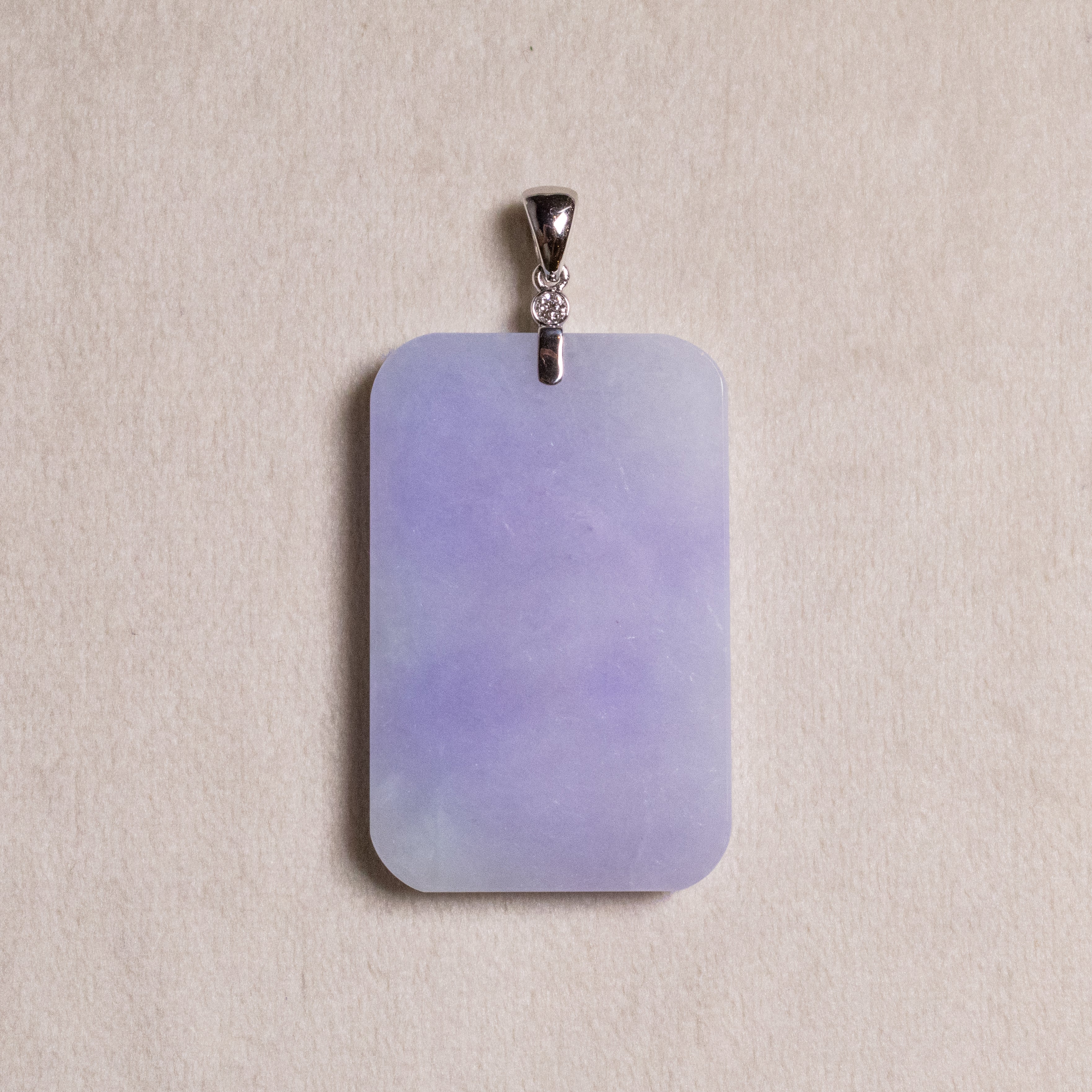 Purple Jade Rectangular Pendant in 18K White Gold with Diamond Accents