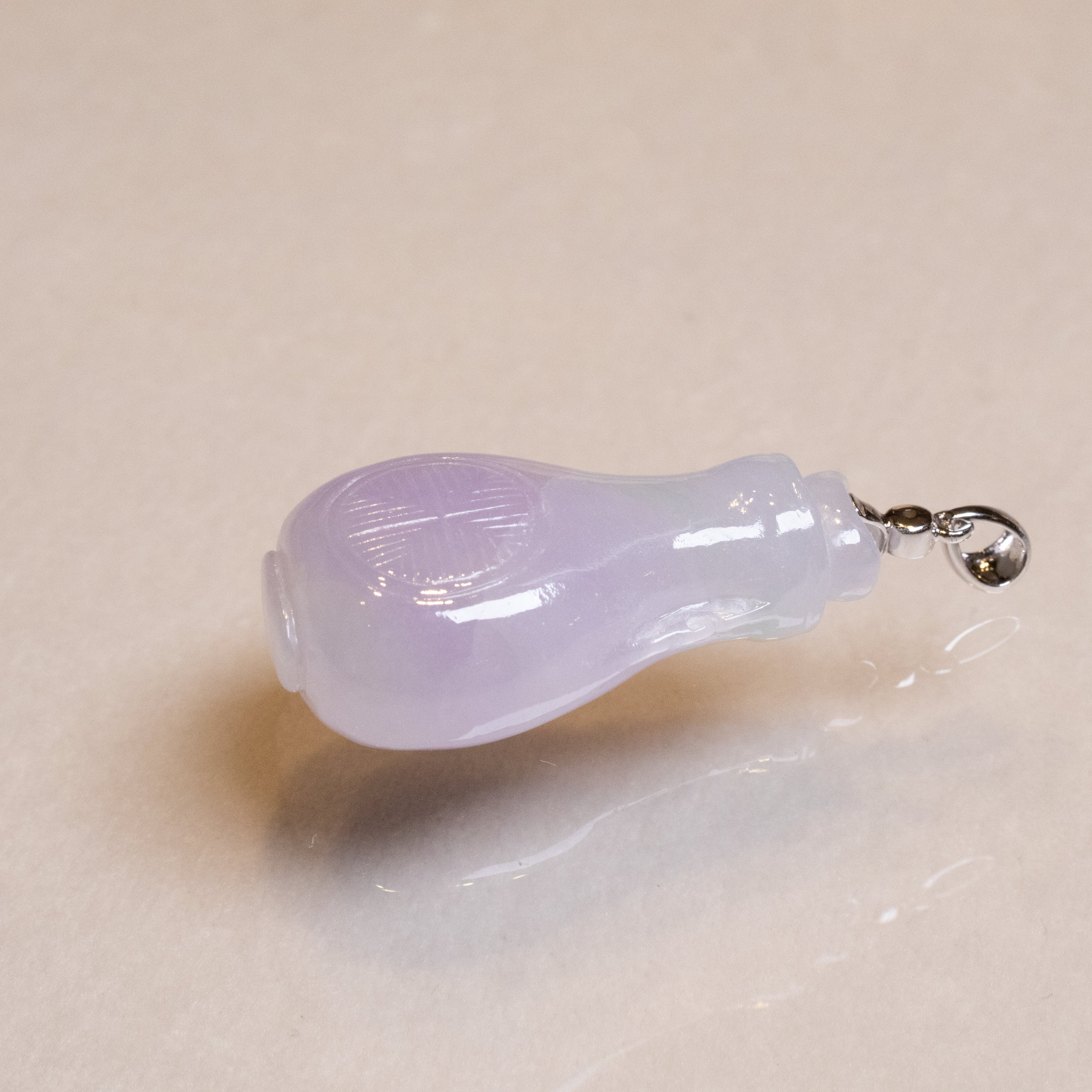 Exquisite Purple Jade Vase Pendant 18k White Gold Bail