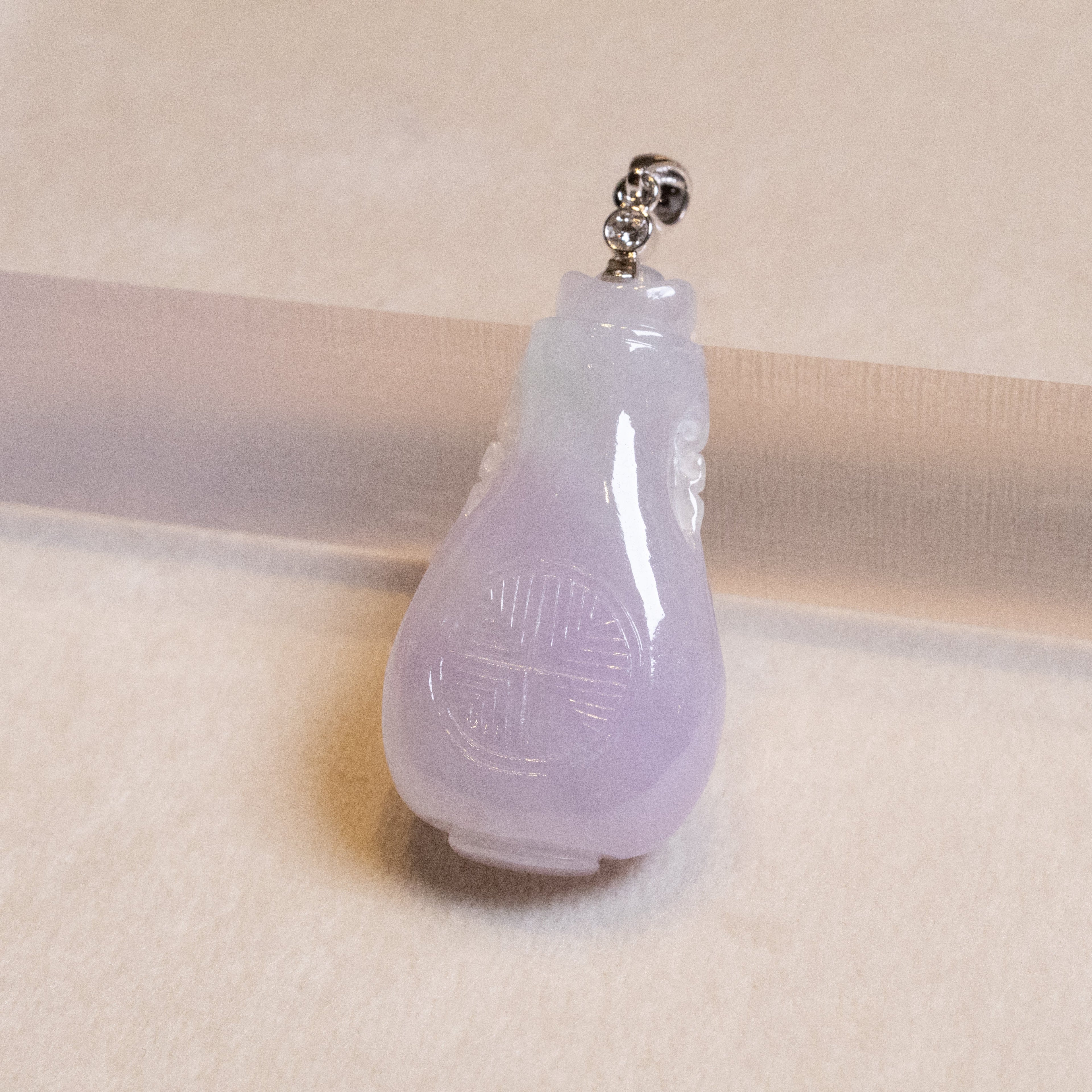 Exquisite Purple Jade Vase Pendant 18k White Gold Bail