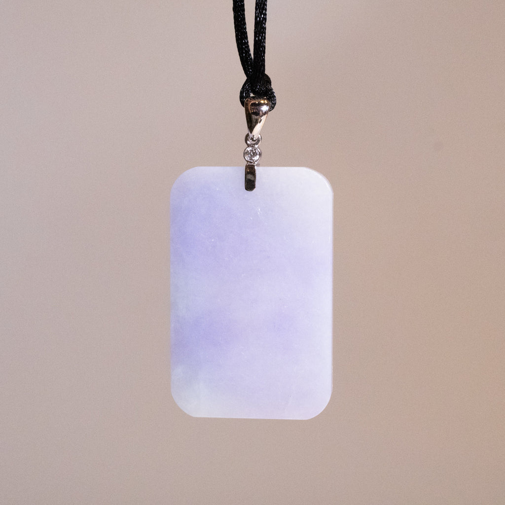 Purple Jade Rectangular Pendant in 18K White Gold with Diamond Accents