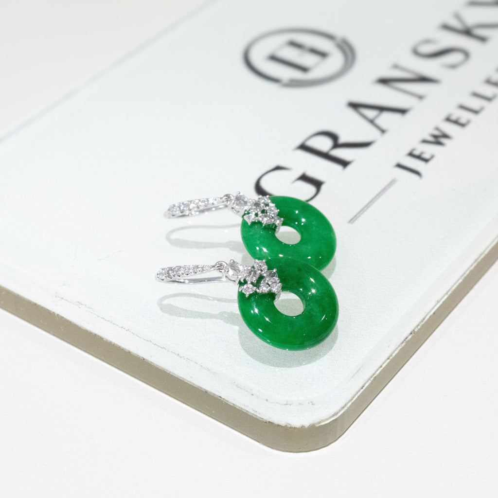 Gransky X Katherine Imperial Green Jadeite Donut Drop Earrings