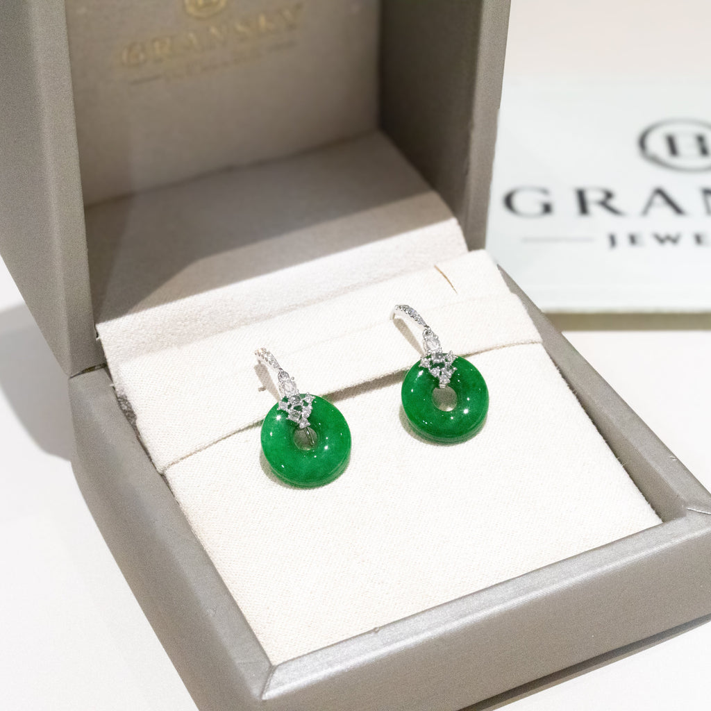 Gransky X Katherine Imperial Green Jadeite Donut Drop Earrings