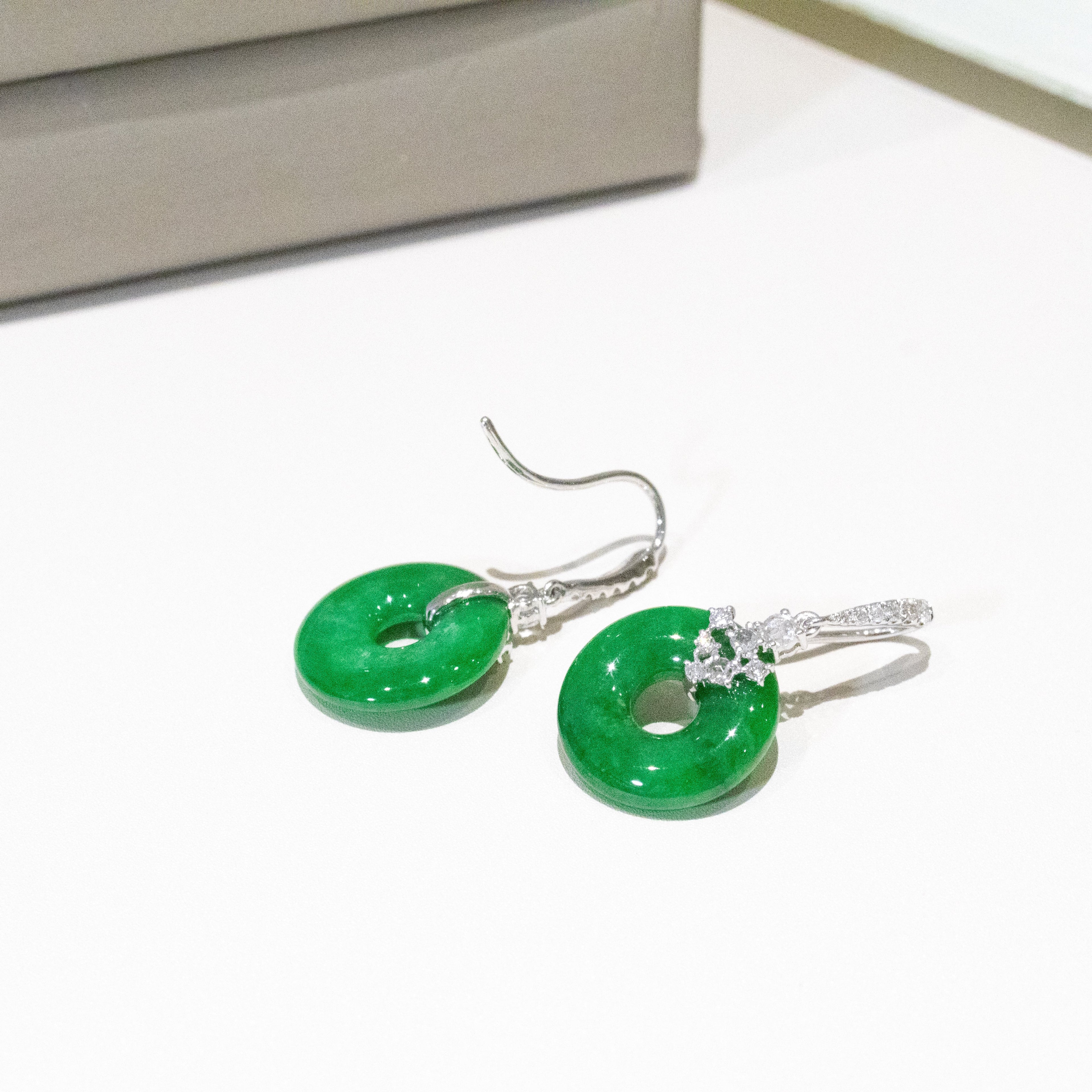 Gransky X Katherine Imperial Green Jadeite Donut Drop Earrings