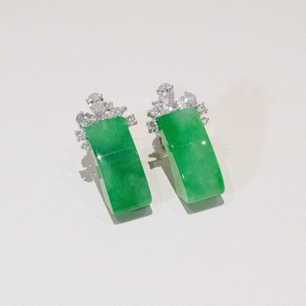 Gransky X Katherine Imperial Green Jade Stud Earrings with Diamonds