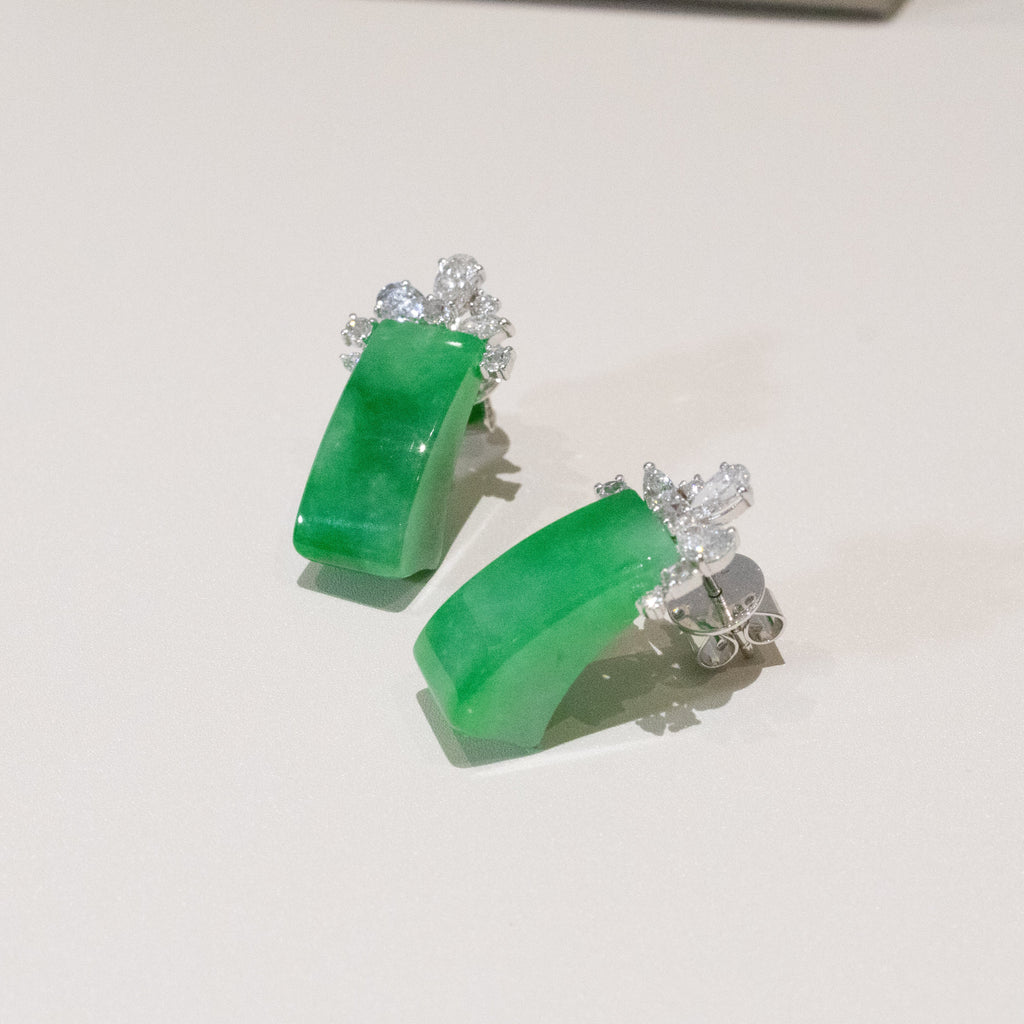 Gransky X Katherine Imperial Green Jade Stud Earrings with Diamonds